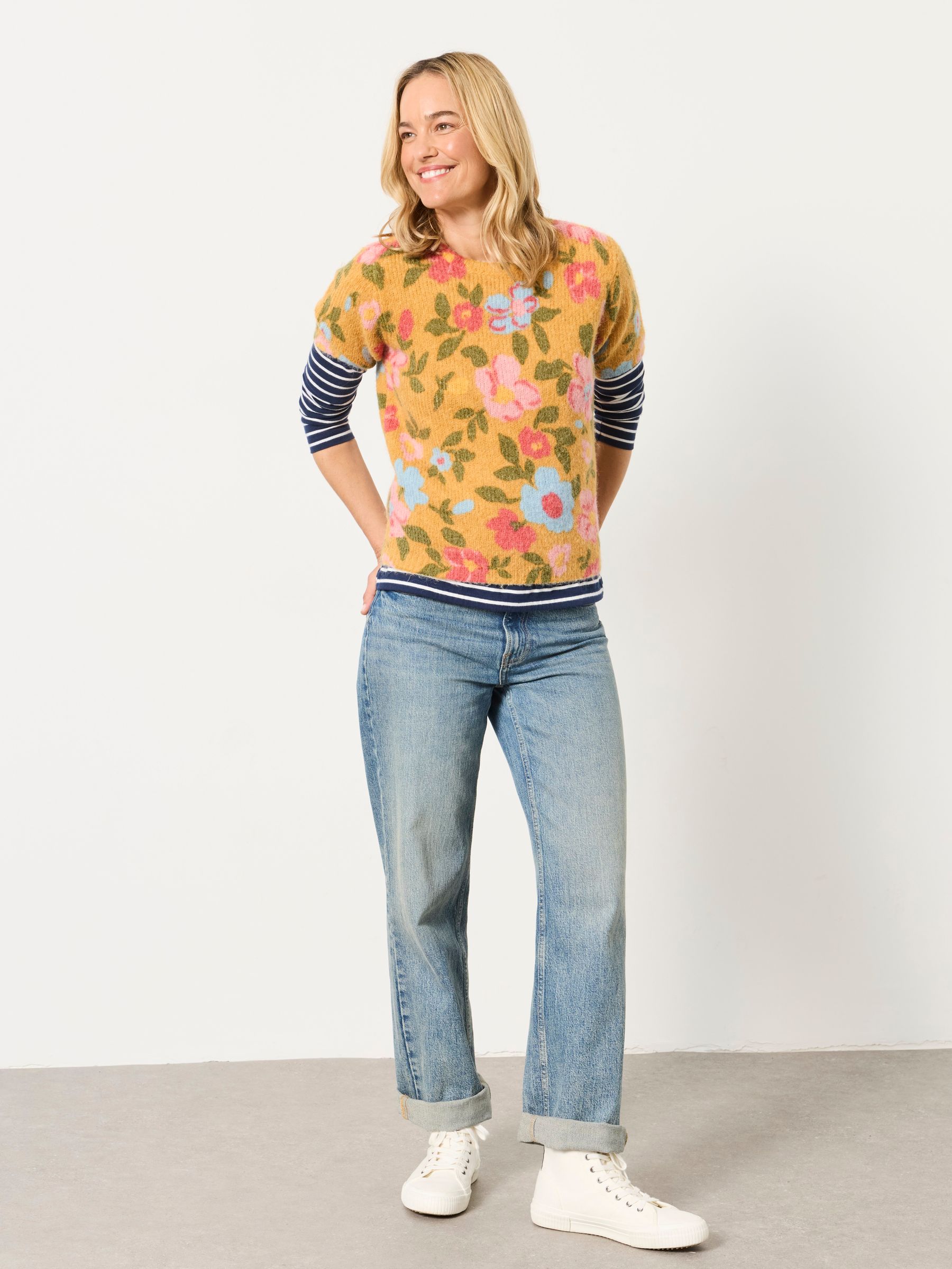 Tan Brown Floral Fluffy Knit Top - Image 4 of 6