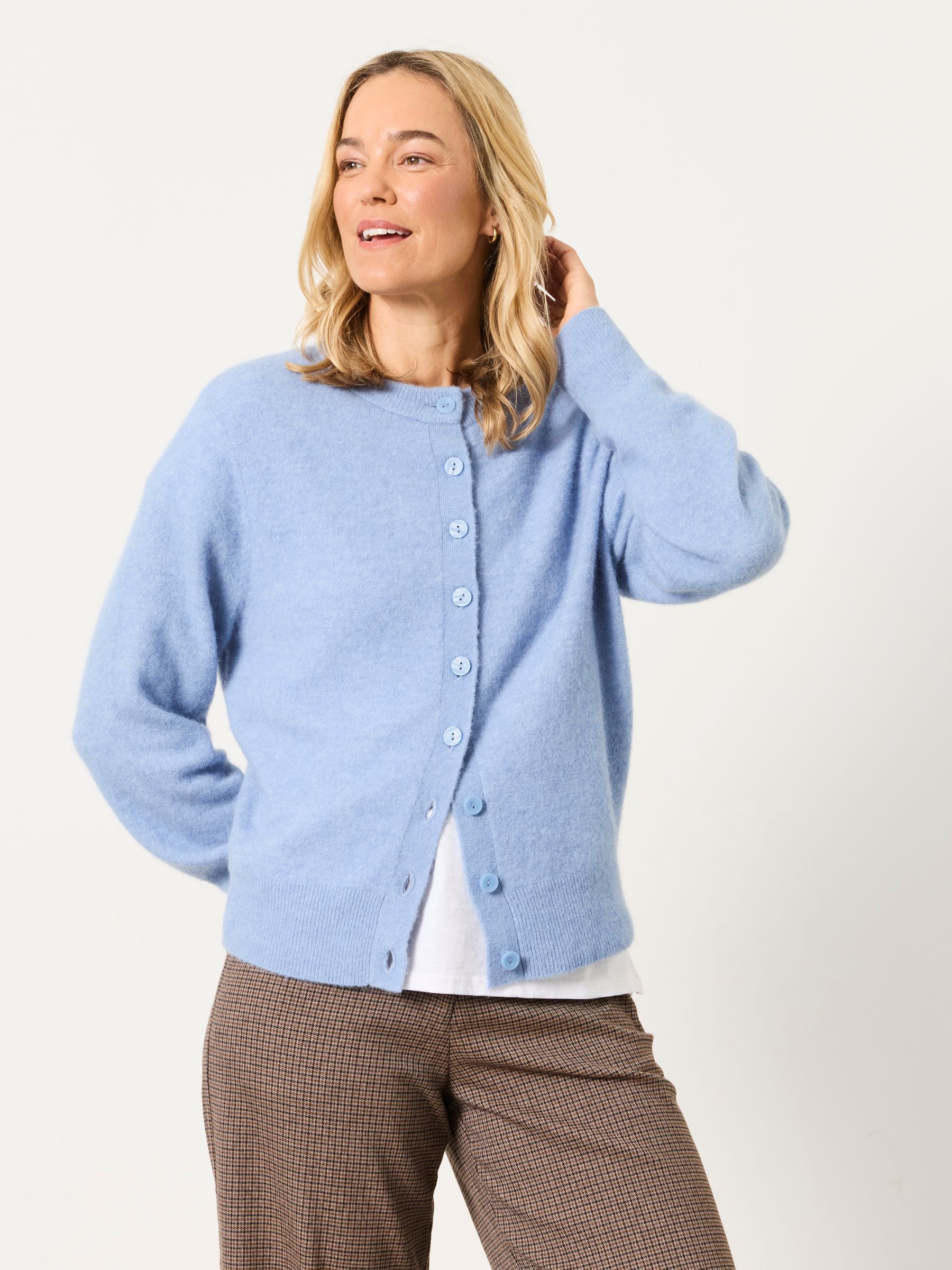 Halle Chambray Blue Knitted Crew Button Front Cardigan - Image 4 of 5