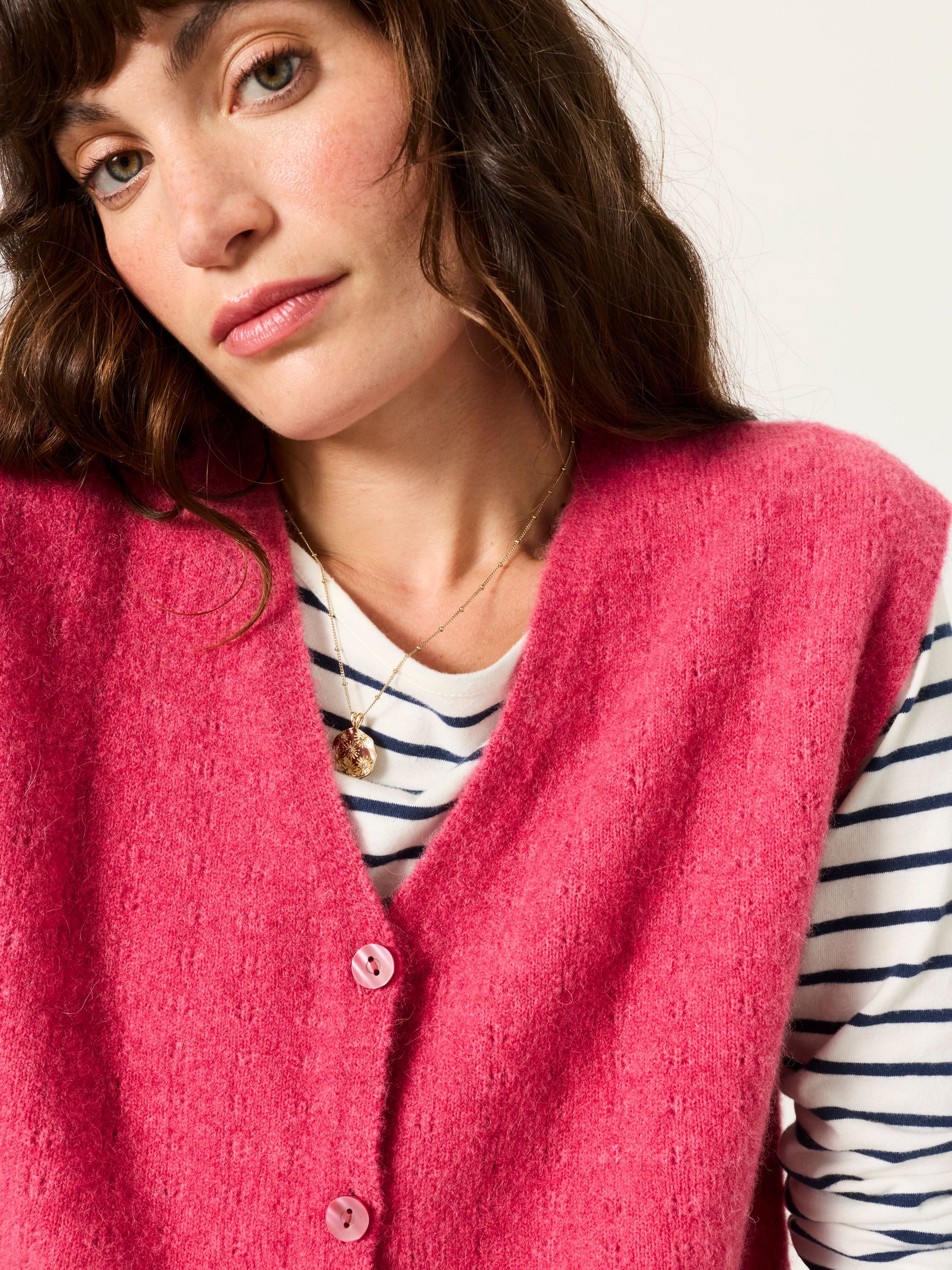 Halle Dark Pink Knitted Button Front Vest - Image 3 of 6