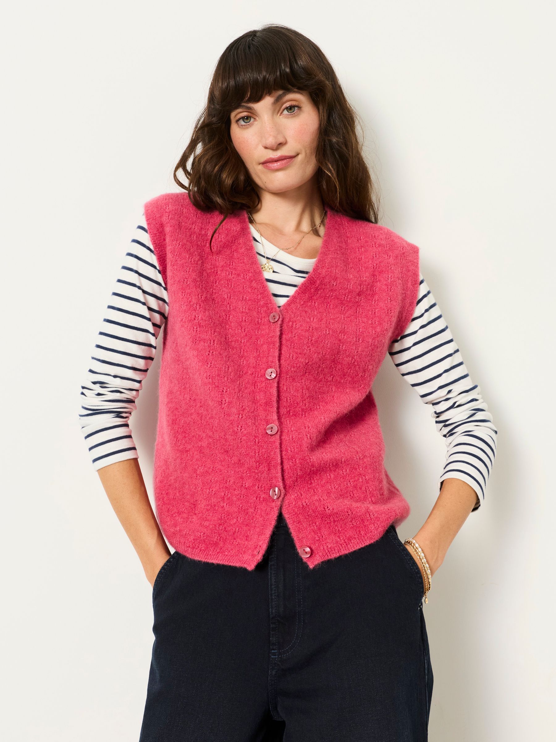 Halle Dark Pink Knitted Button Front Vest - Image 5 of 6