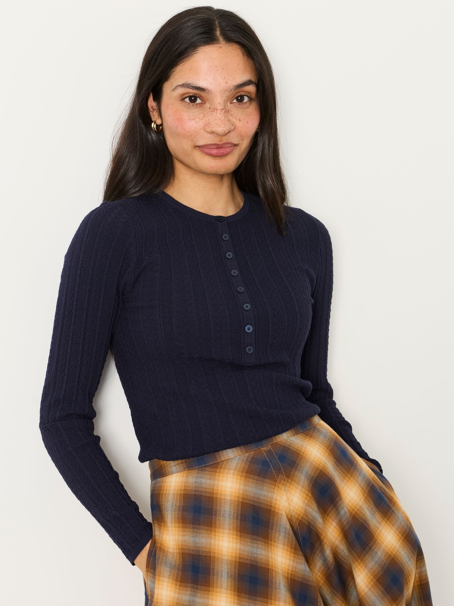 Mae Navy Knitted Henley Jumper - Image 1 of 6 Mae Navy Knitted Henley Jumper - Image 1 of 6