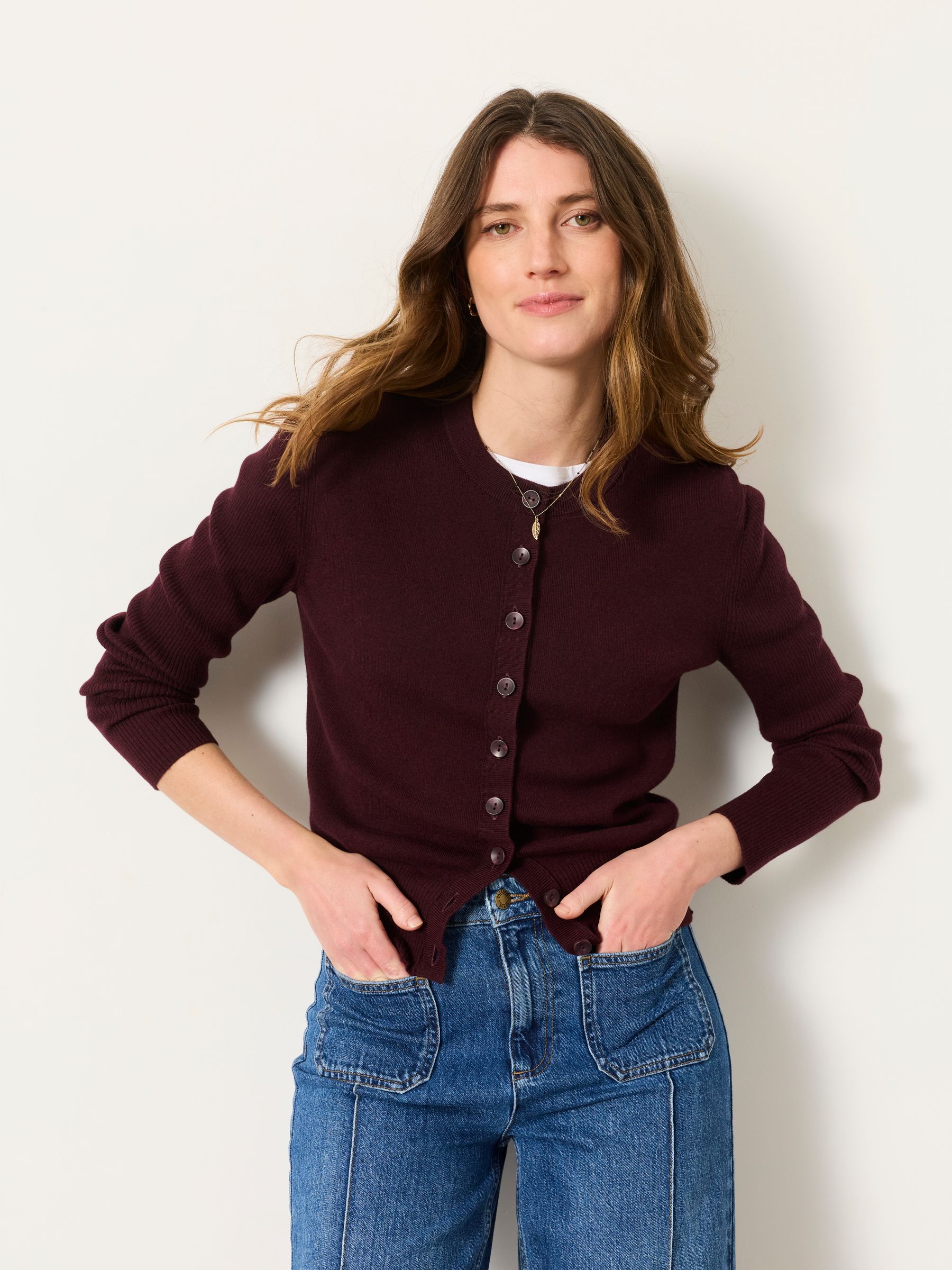 Selene Burgundy Red Knitted Button Front Cardigan - Image 1 of 6