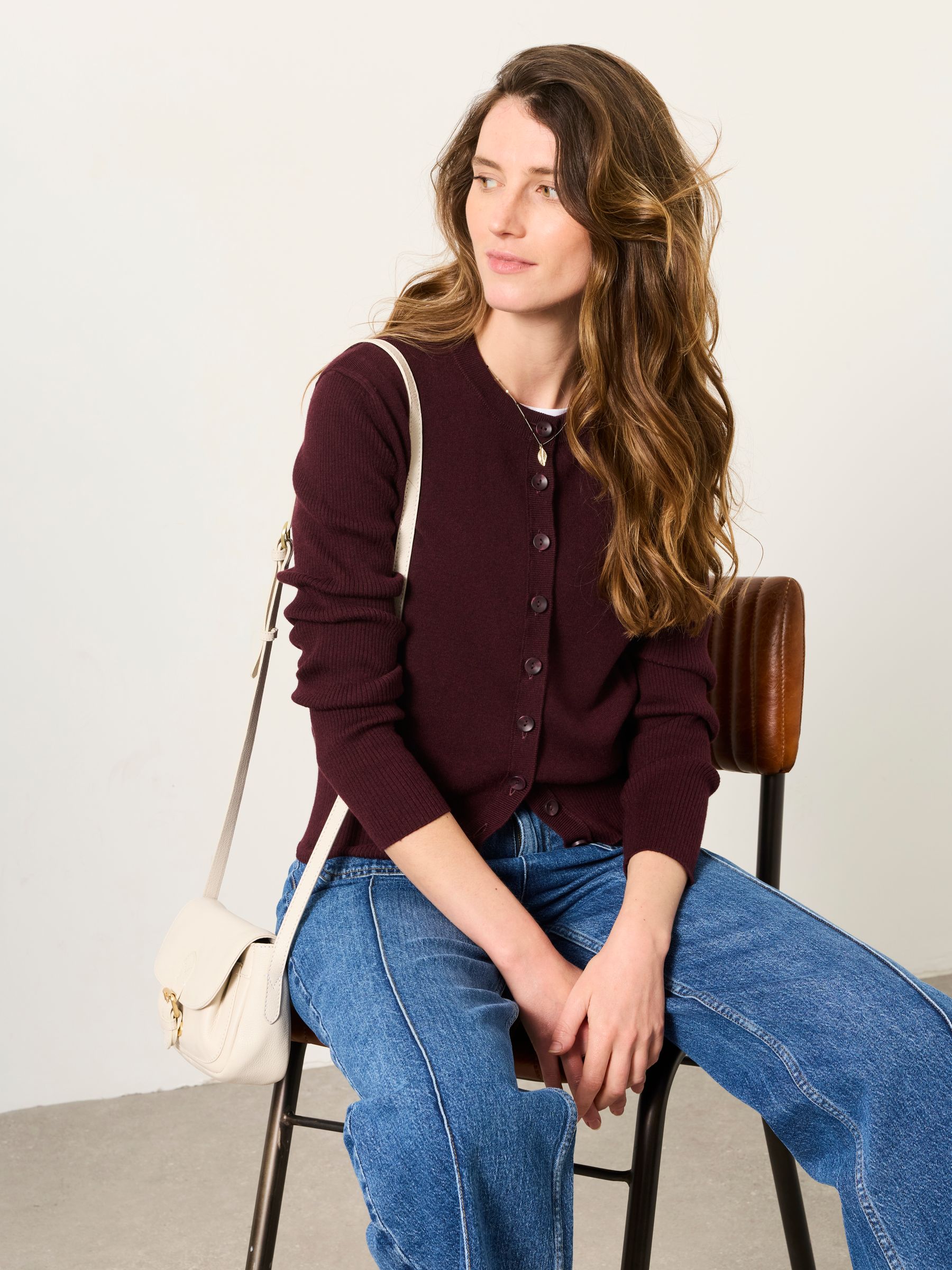 Selene Burgundy Red Knitted Button Front Cardigan - Image 5 of 6