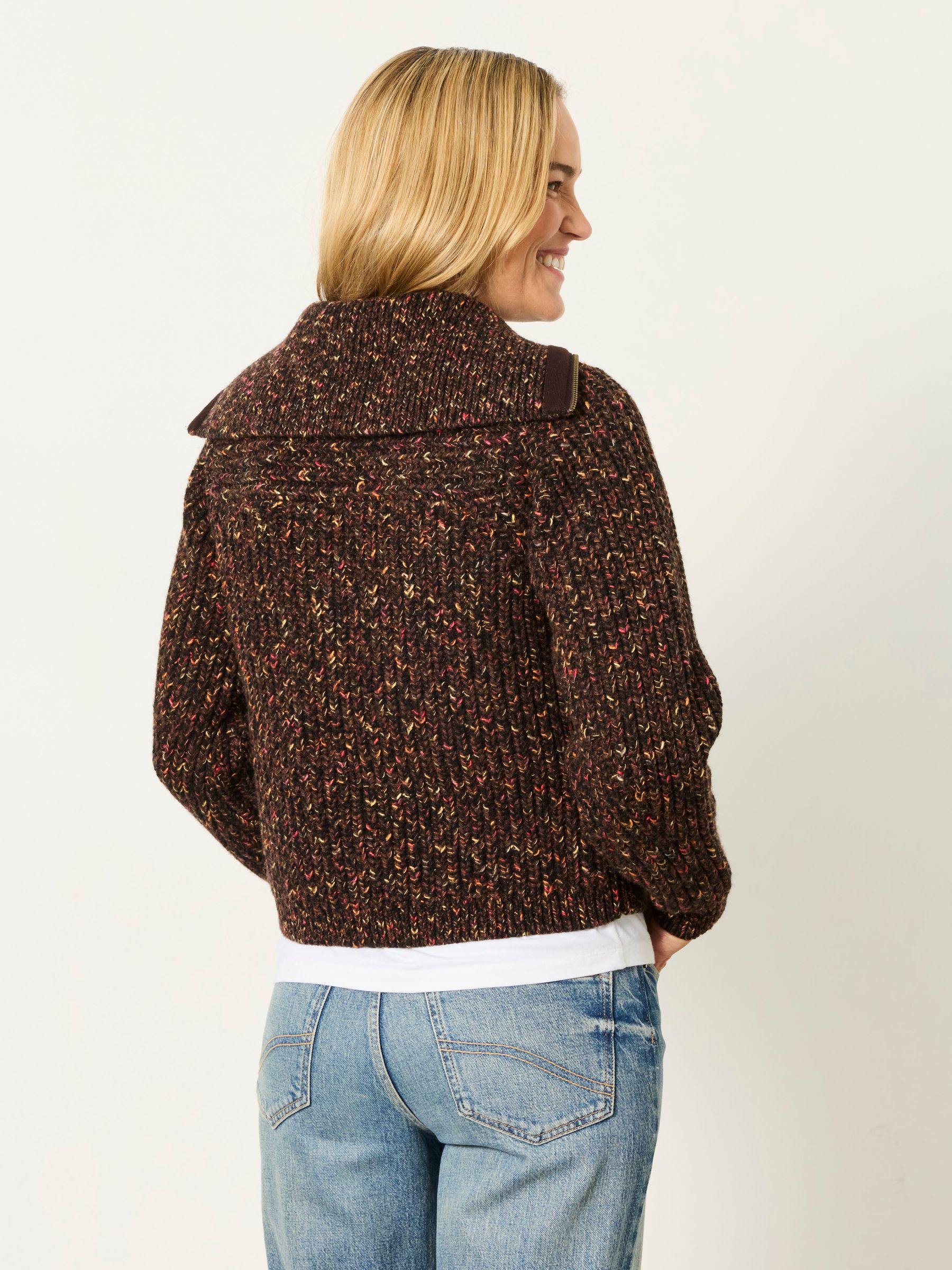 Brown Cooper Knitted Rib Zip Through Cardigan - Image 2 of 6