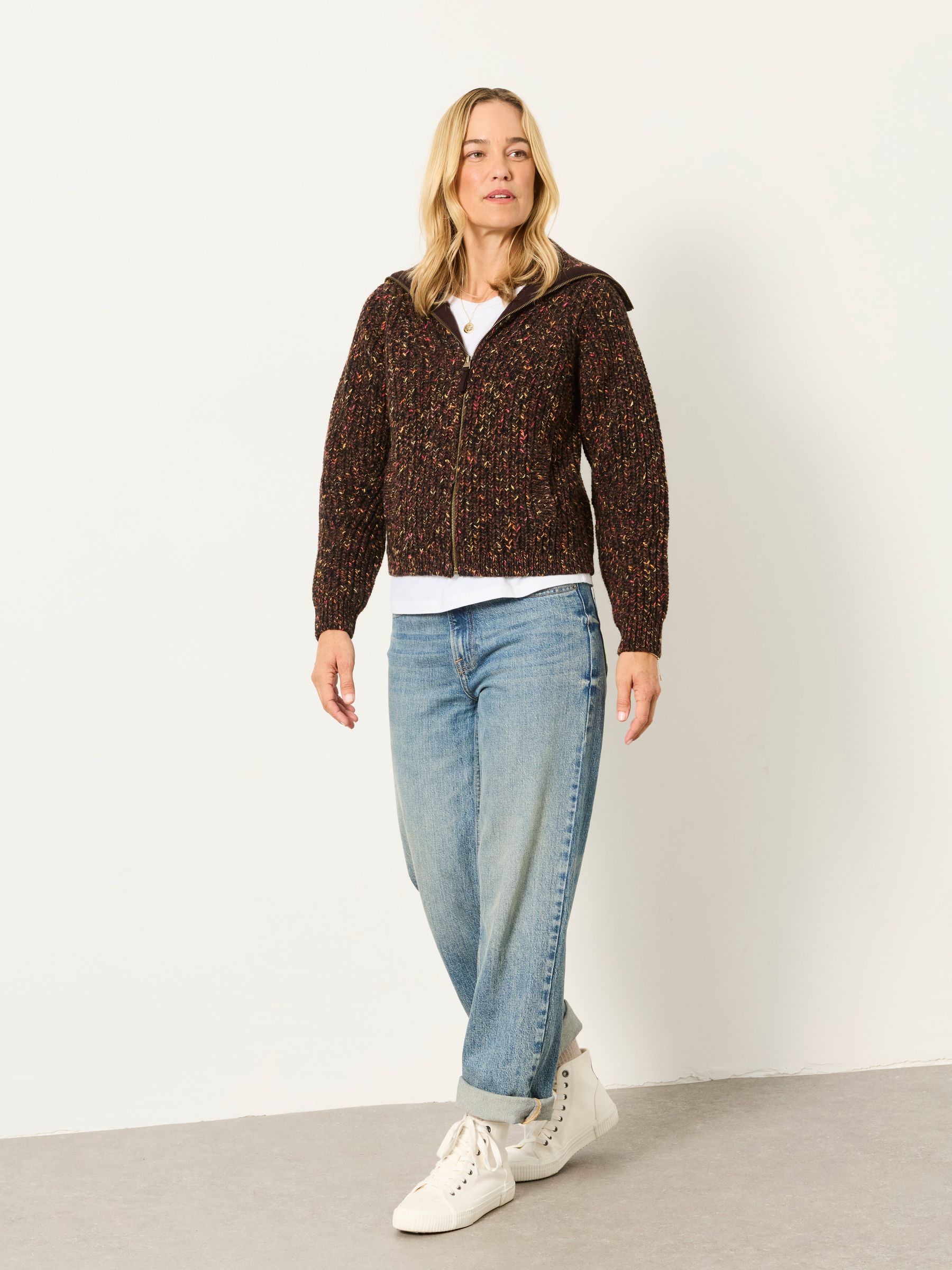 Brown Cooper Knitted Rib Zip Through Cardigan - Image 4 of 6