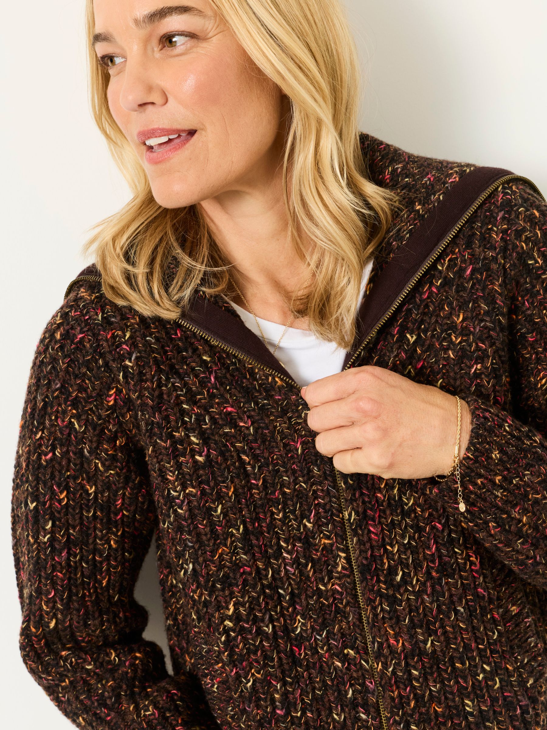 Brown Cooper Knitted Rib Zip Through Cardigan - Image 5 of 6
