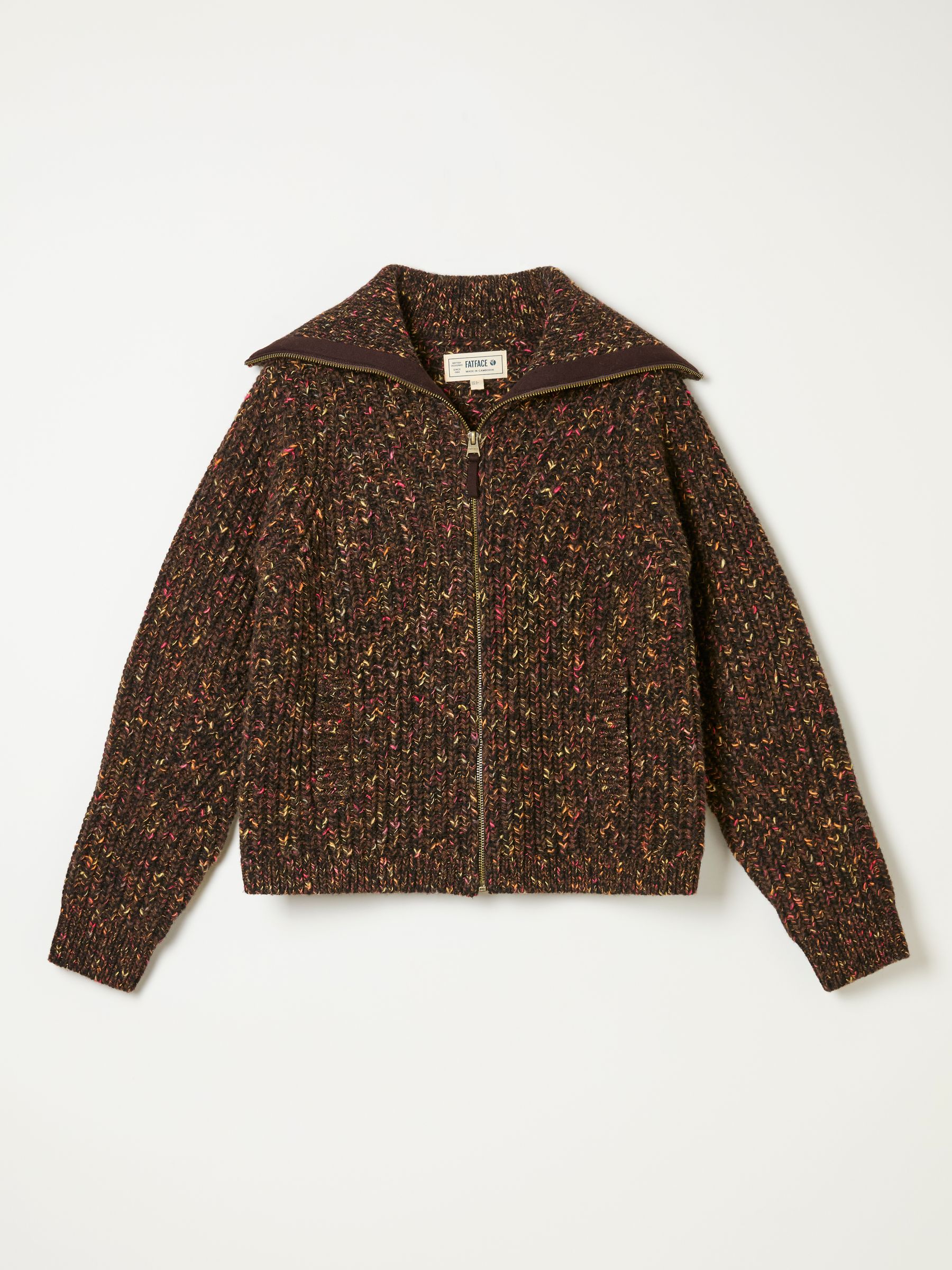 Brown Cooper Knitted Rib Zip Through Cardigan - Image 6 of 6