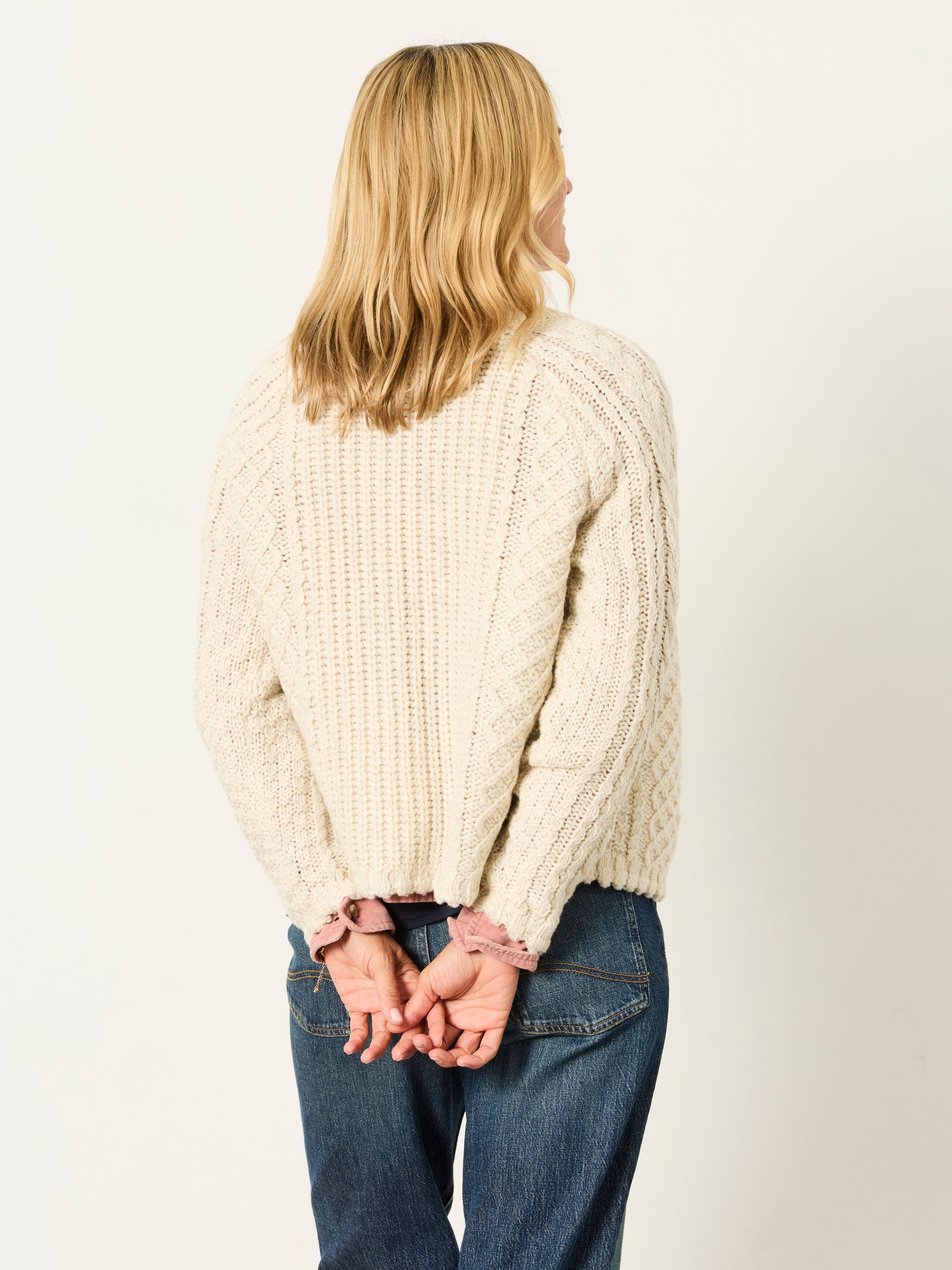 Floral Knitted Cable Button Front Cardigan in Natural - Image 2 of 7 Floral Knitted Cable Button Front Cardigan in Natural - Image 2 of 7