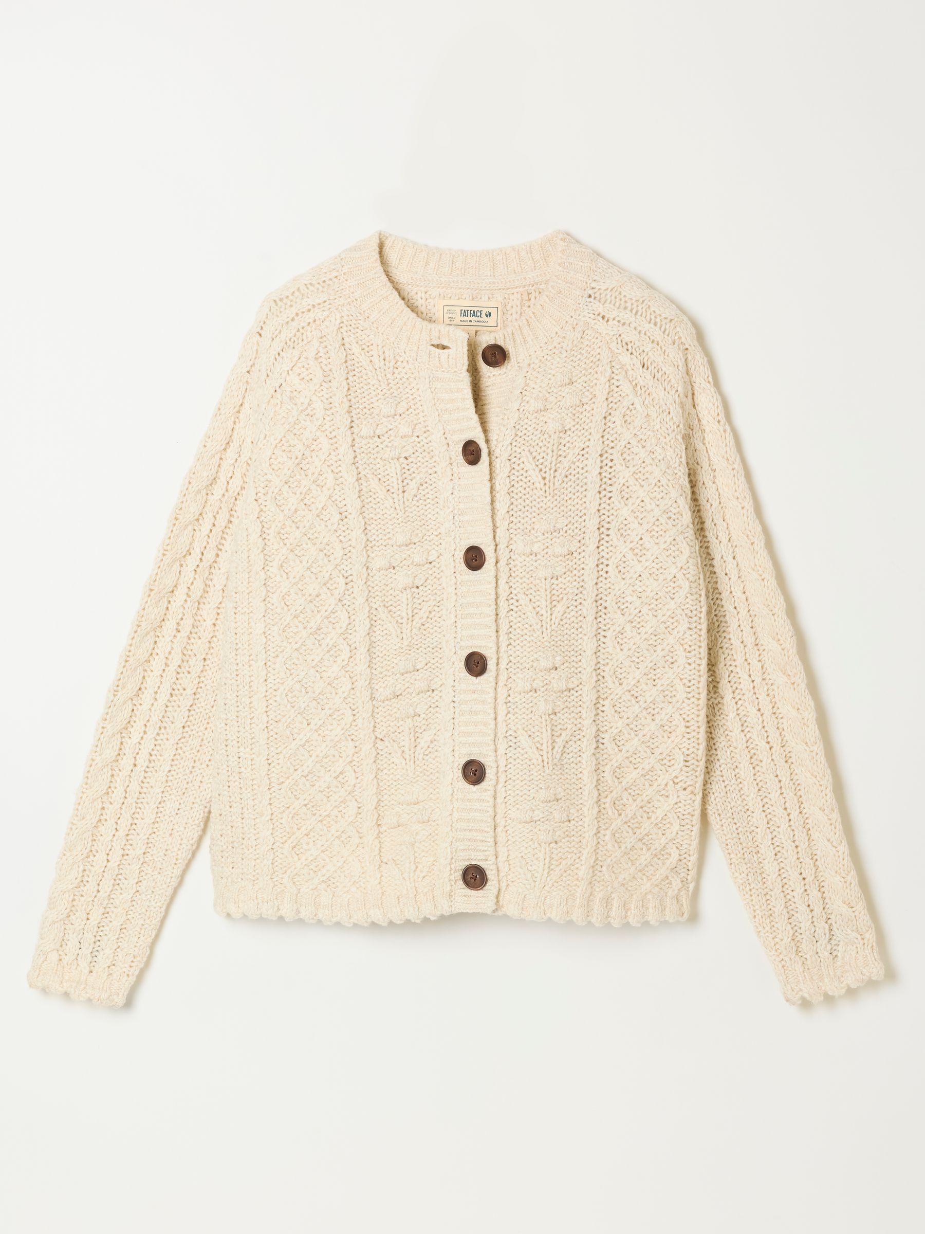 Floral Knitted Cable Button Front Cardigan in Natural - Image 7 of 7