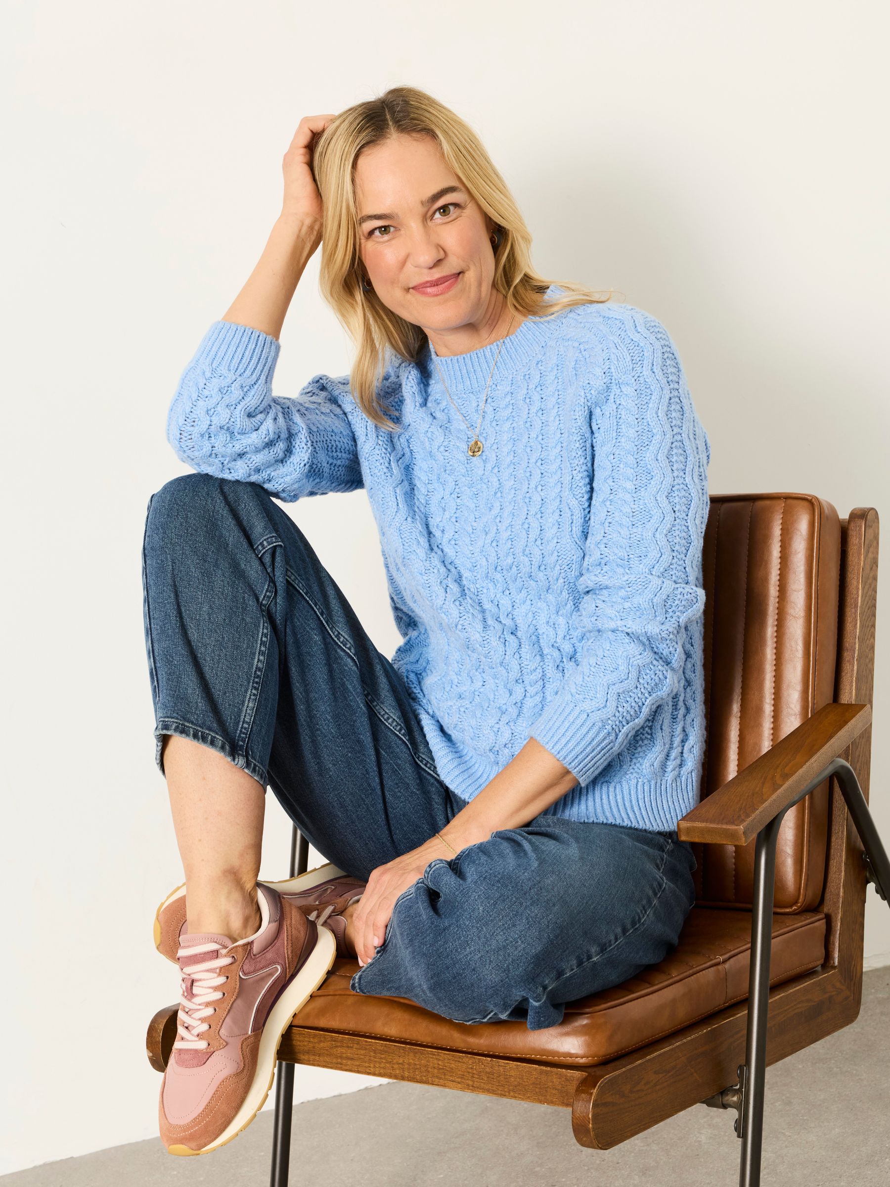Bryony Chambray Blue Knitted Cable Jumper - Image 1 of 6