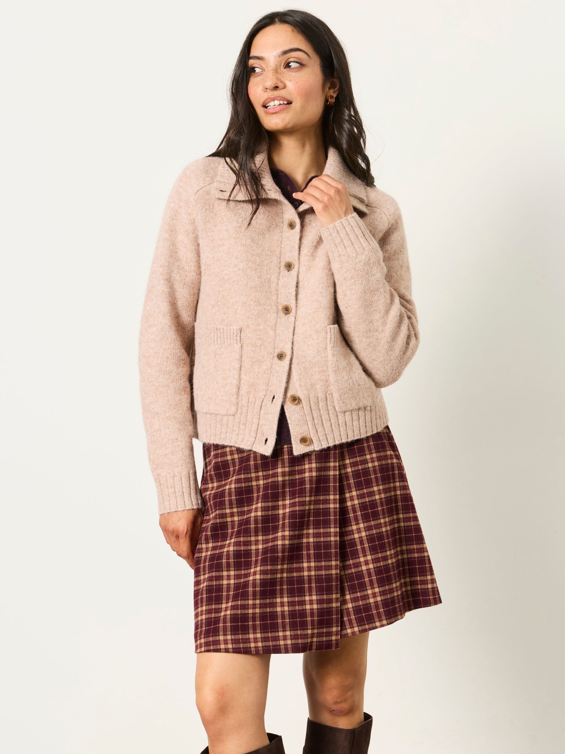 Freya Natural Funnel Neck Knitted Cardigan - Image 2 of 7