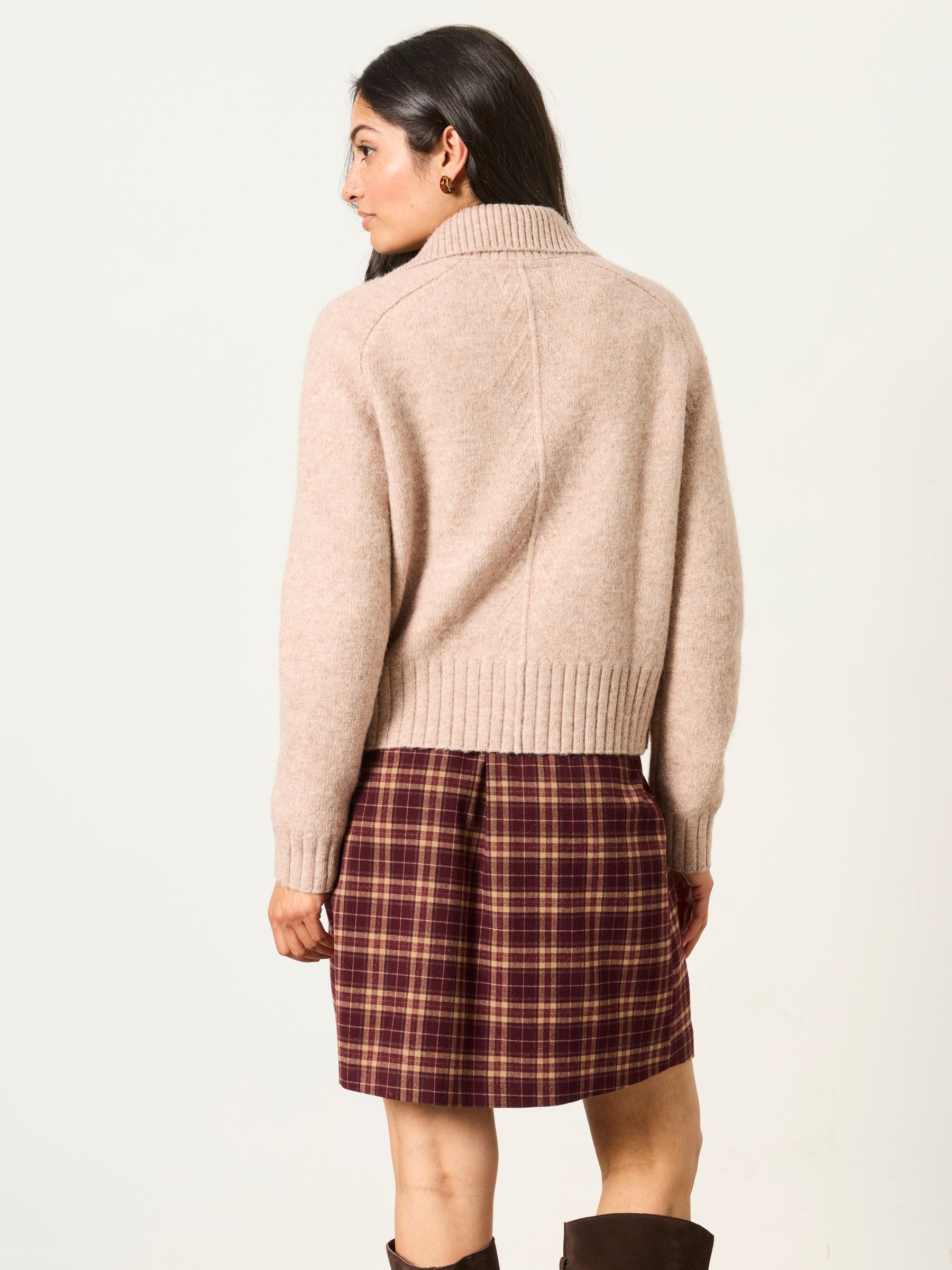 Freya Natural Funnel Neck Knitted Cardigan - Image 3 of 7