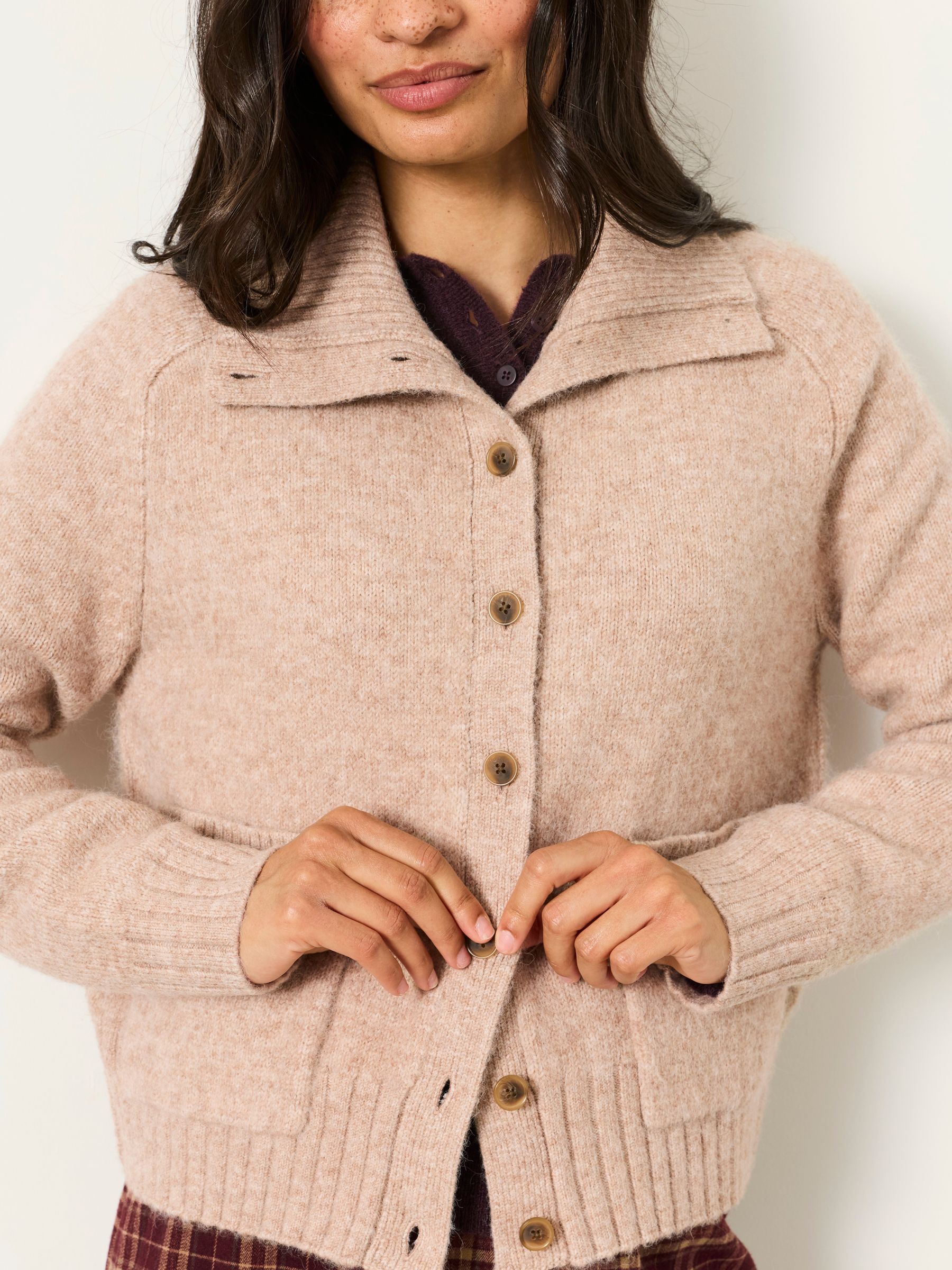 Freya Natural Funnel Neck Knitted Cardigan - Image 4 of 7