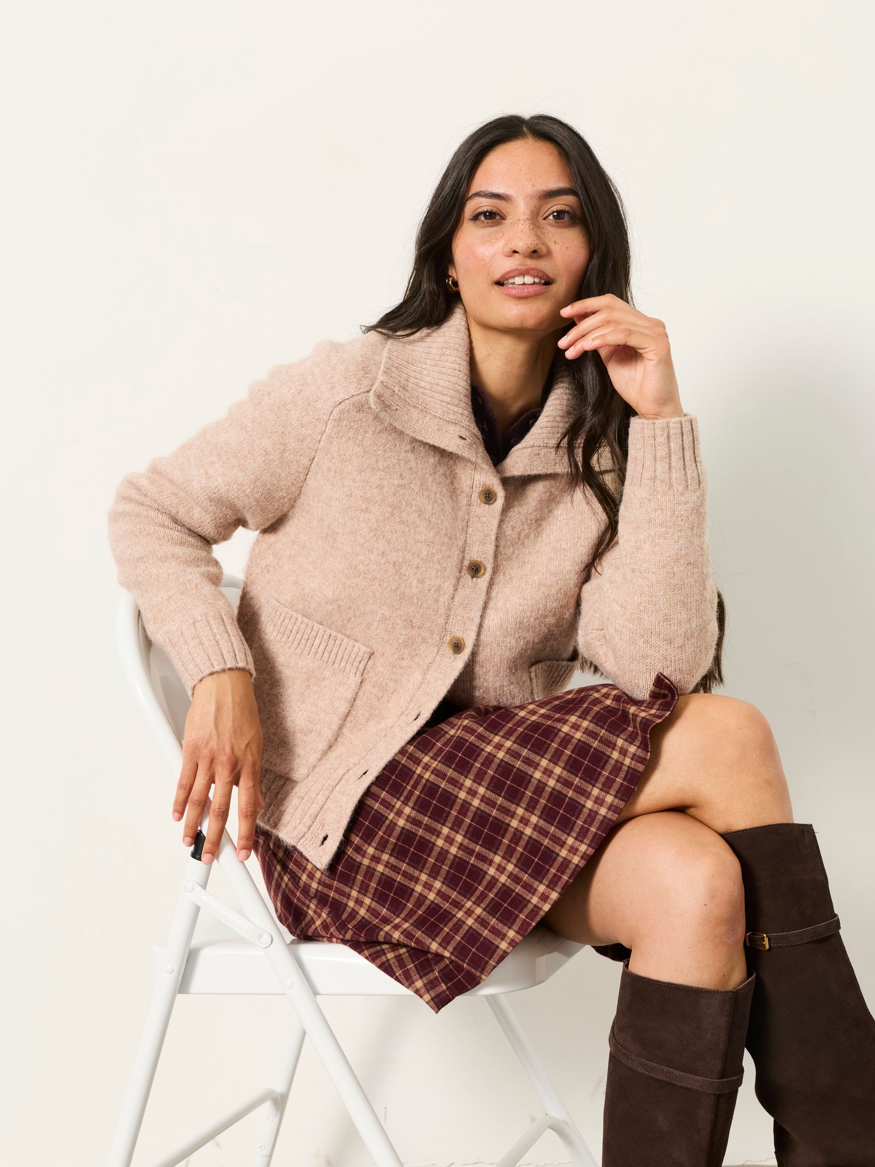 Freya Natural Funnel Neck Knitted Cardigan - Image 6 of 7