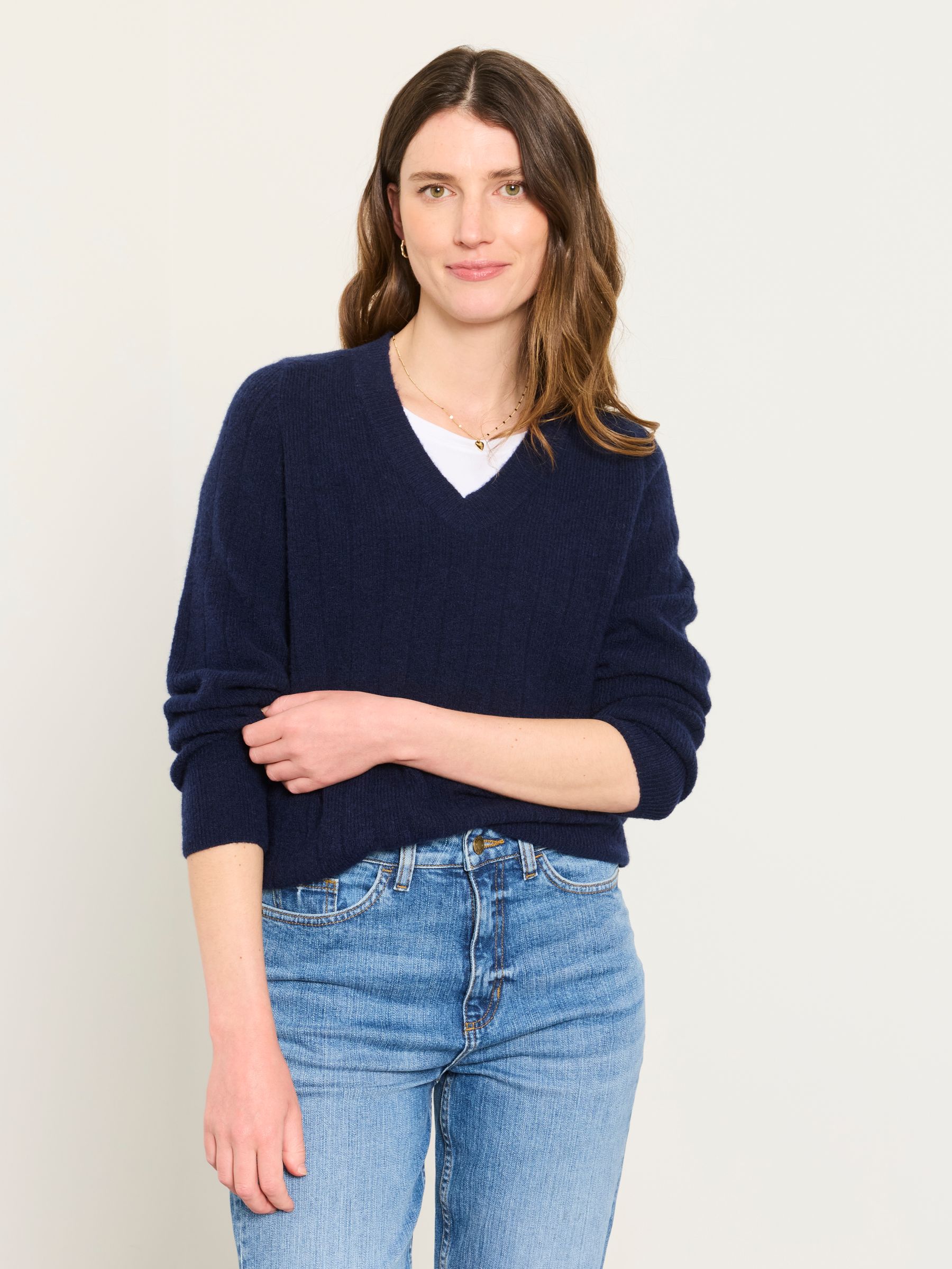 Halle Navy Knitted V Neck Jumpers - Image 1 of 6