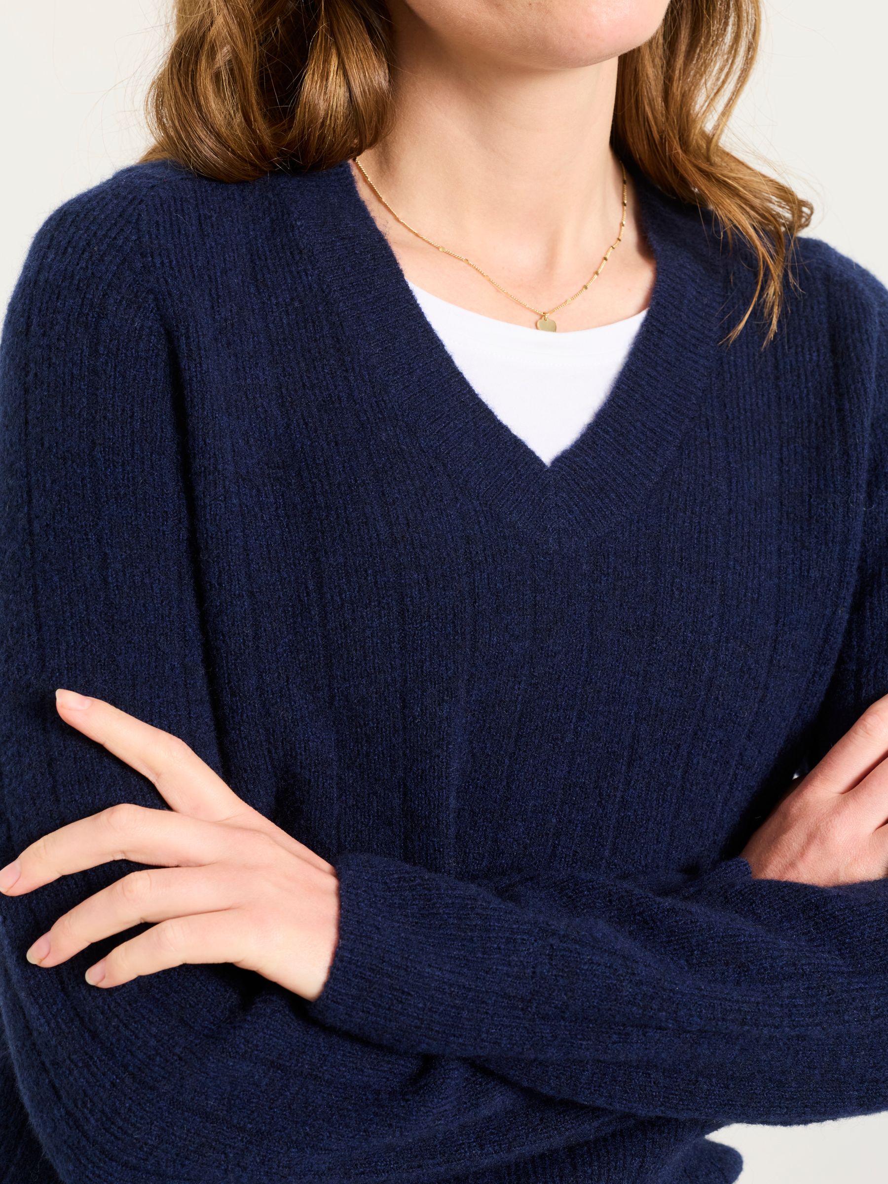 Halle Navy Knitted V Neck Jumpers - Image 3 of 6