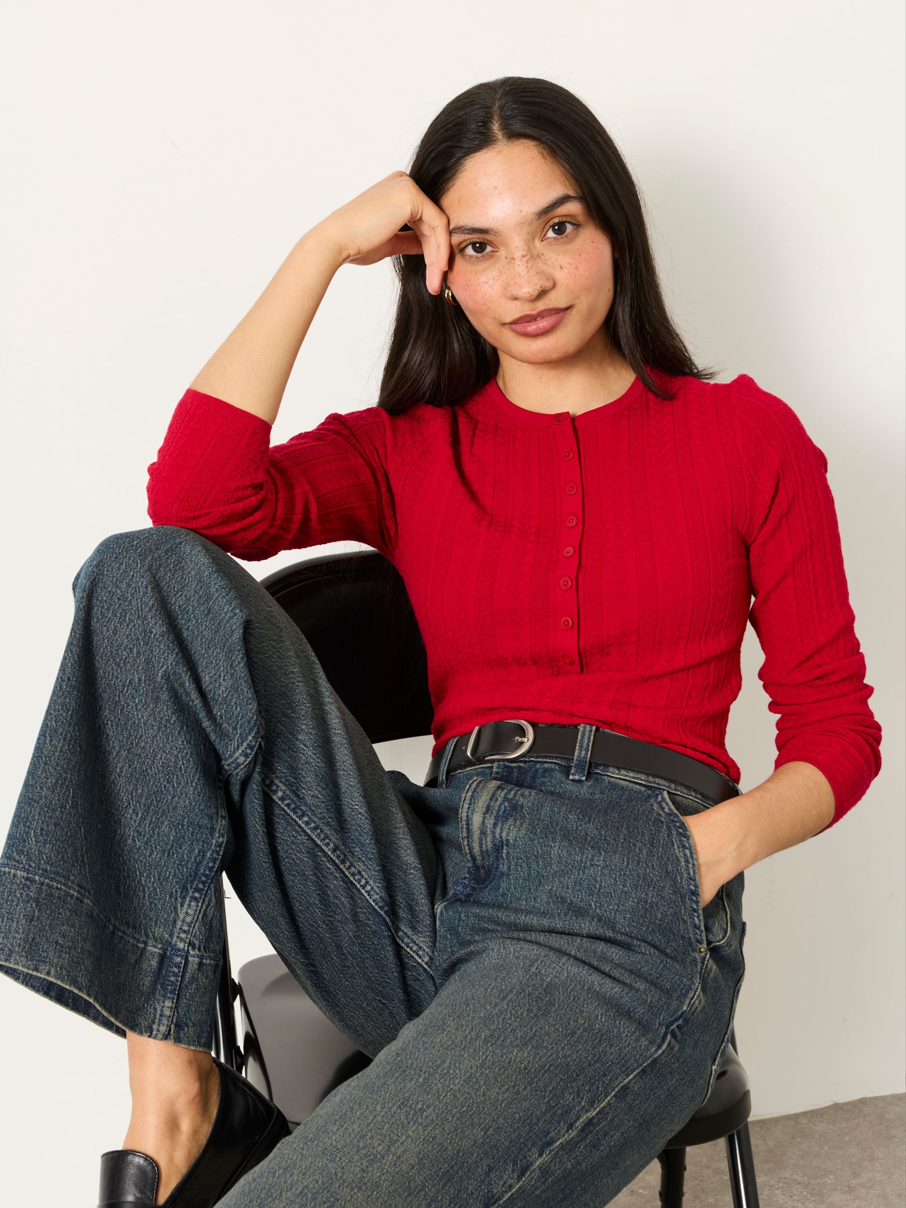 Mae Red Knitted Henley Jumper - Image 4 of 5