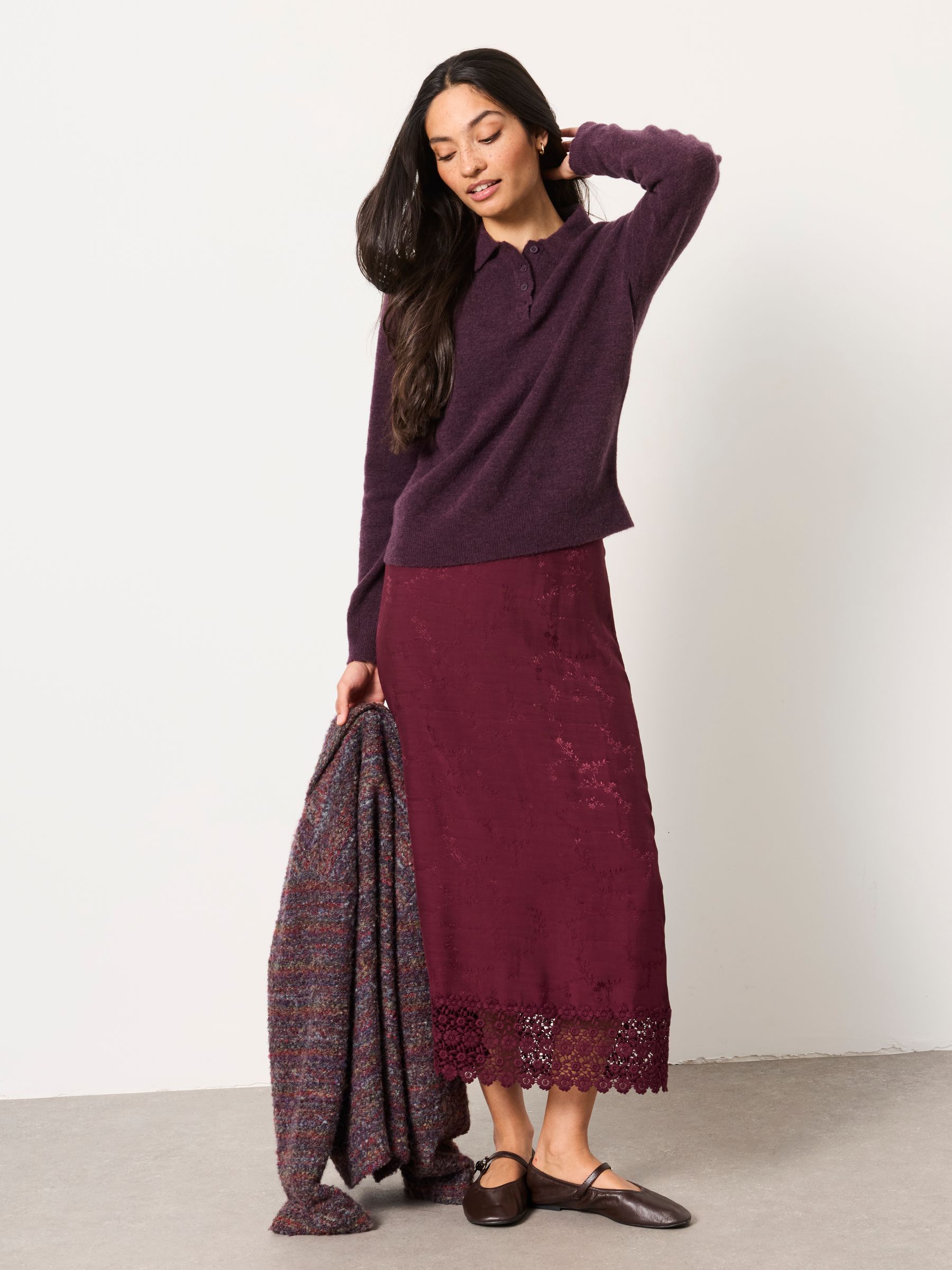 Purple Halle Collared Knitted Polo Top - Image 3 of 6