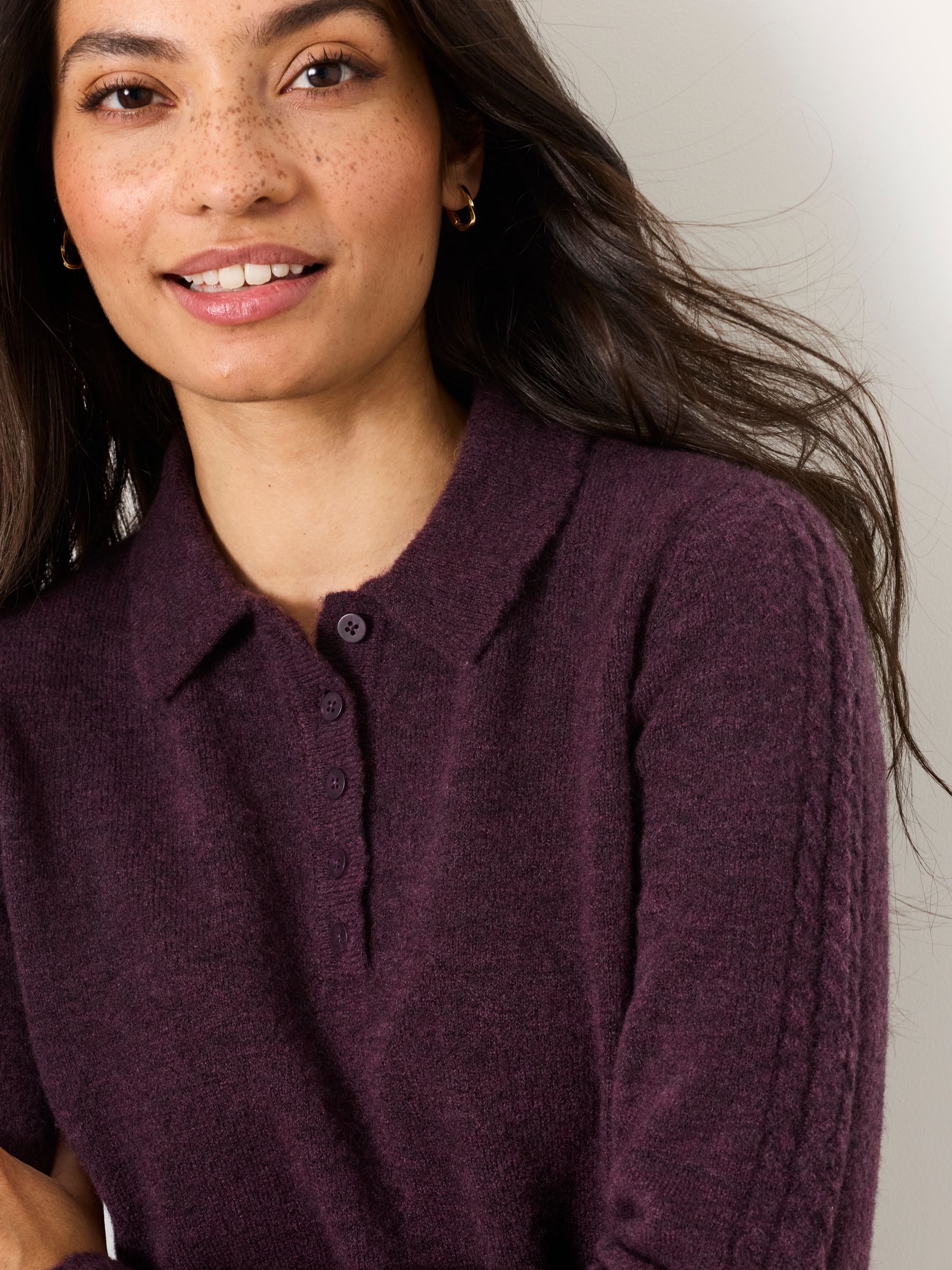 Purple Halle Collared Knitted Polo Top - Image 4 of 6