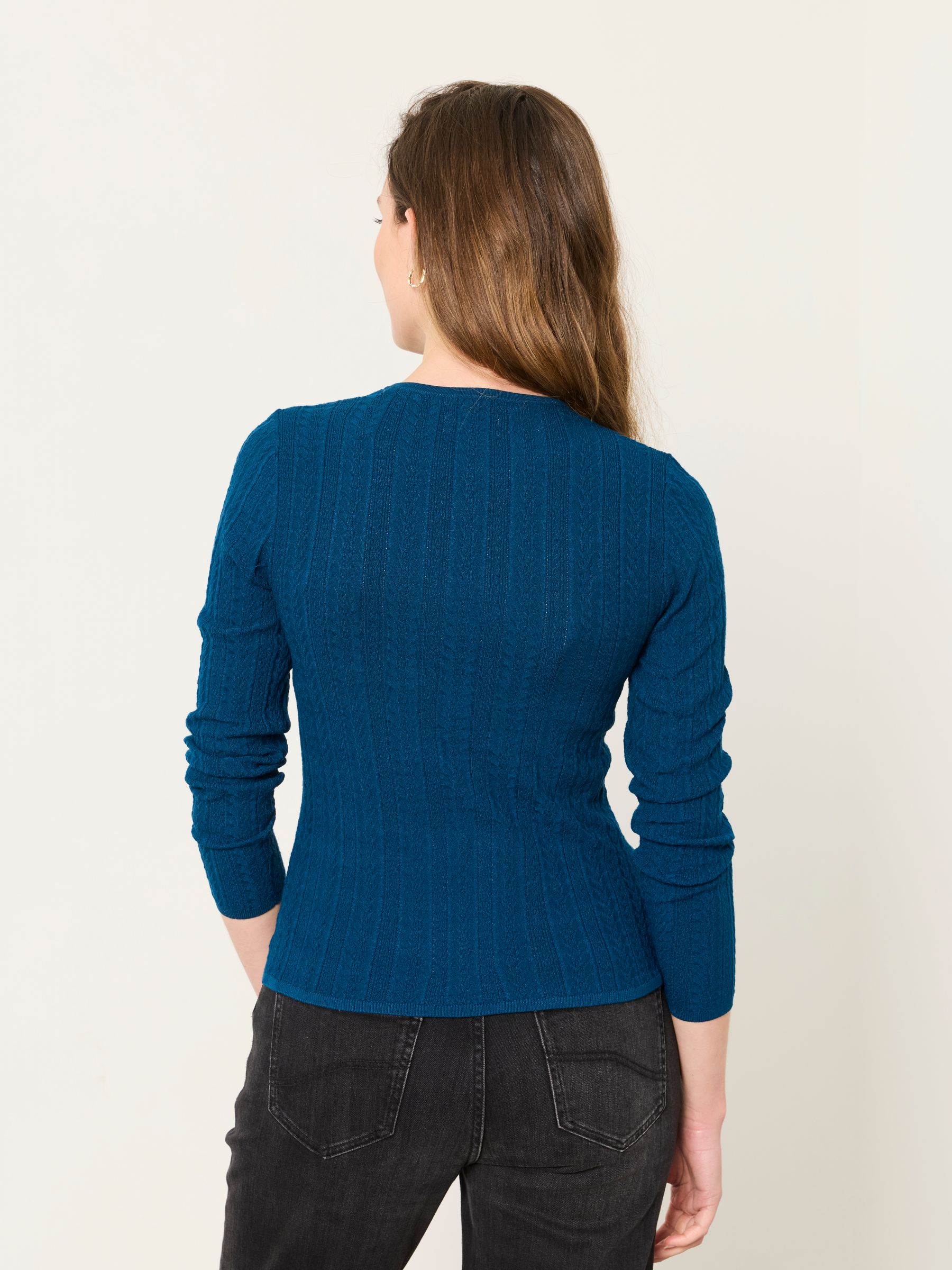 Mae Teal Blue Knitted Henley Jumper - Image 2 of 5 Mae Teal Blue Knitted Henley Jumper - Image 2 of 5