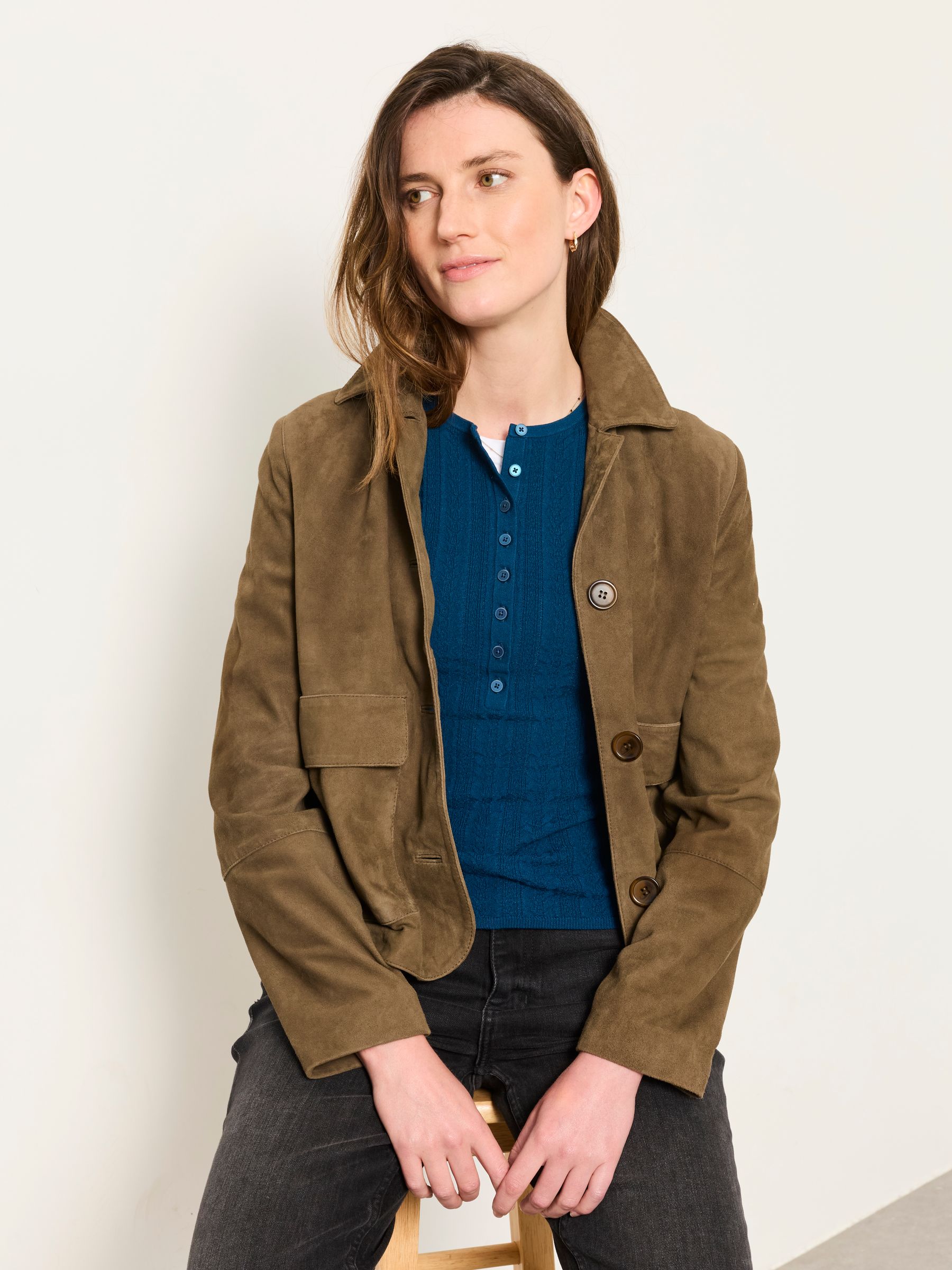 Mae Teal Blue Knitted Henley Jumper - Image 3 of 5