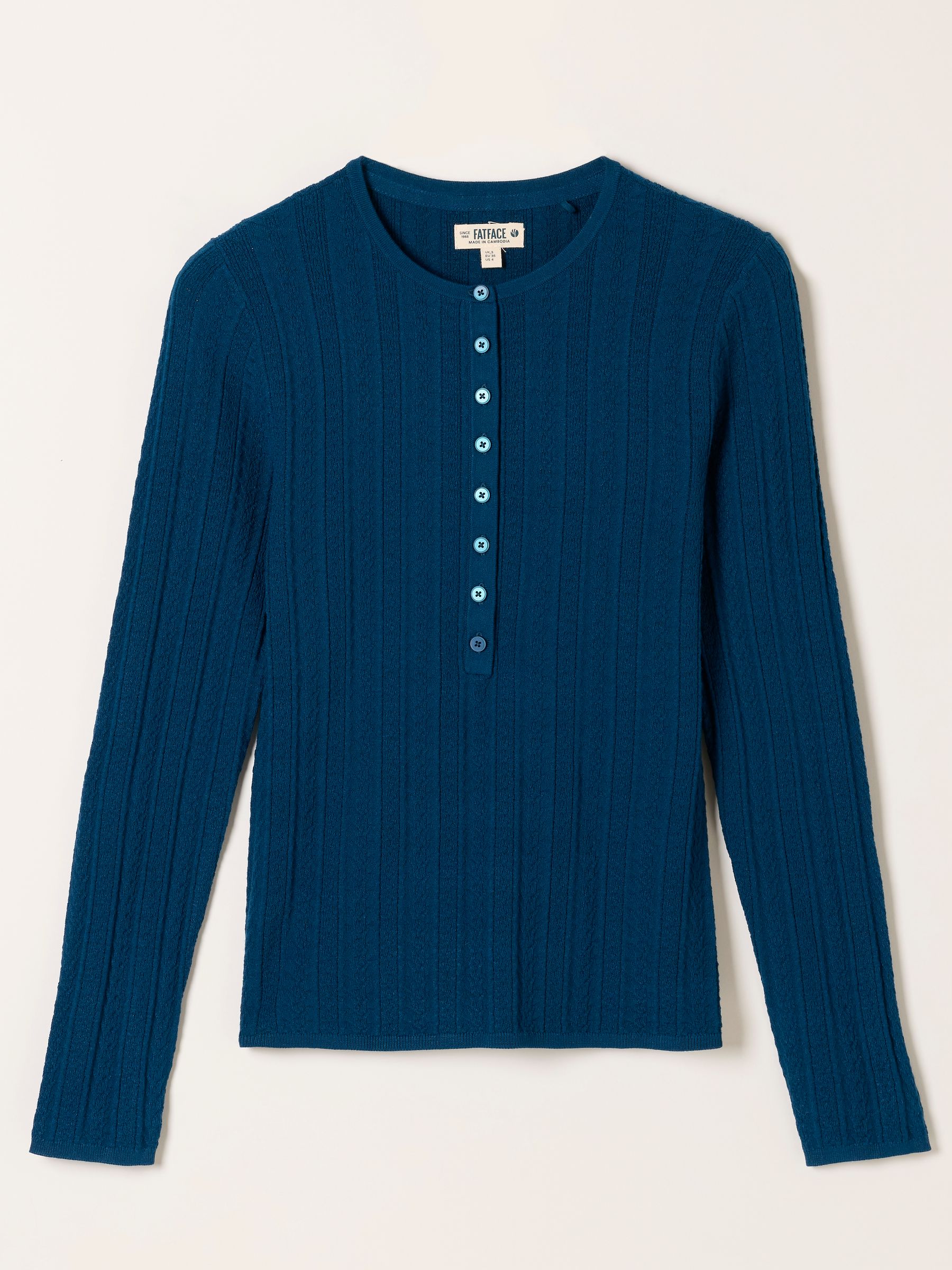Mae Teal Blue Knitted Henley Jumper - Image 5 of 5