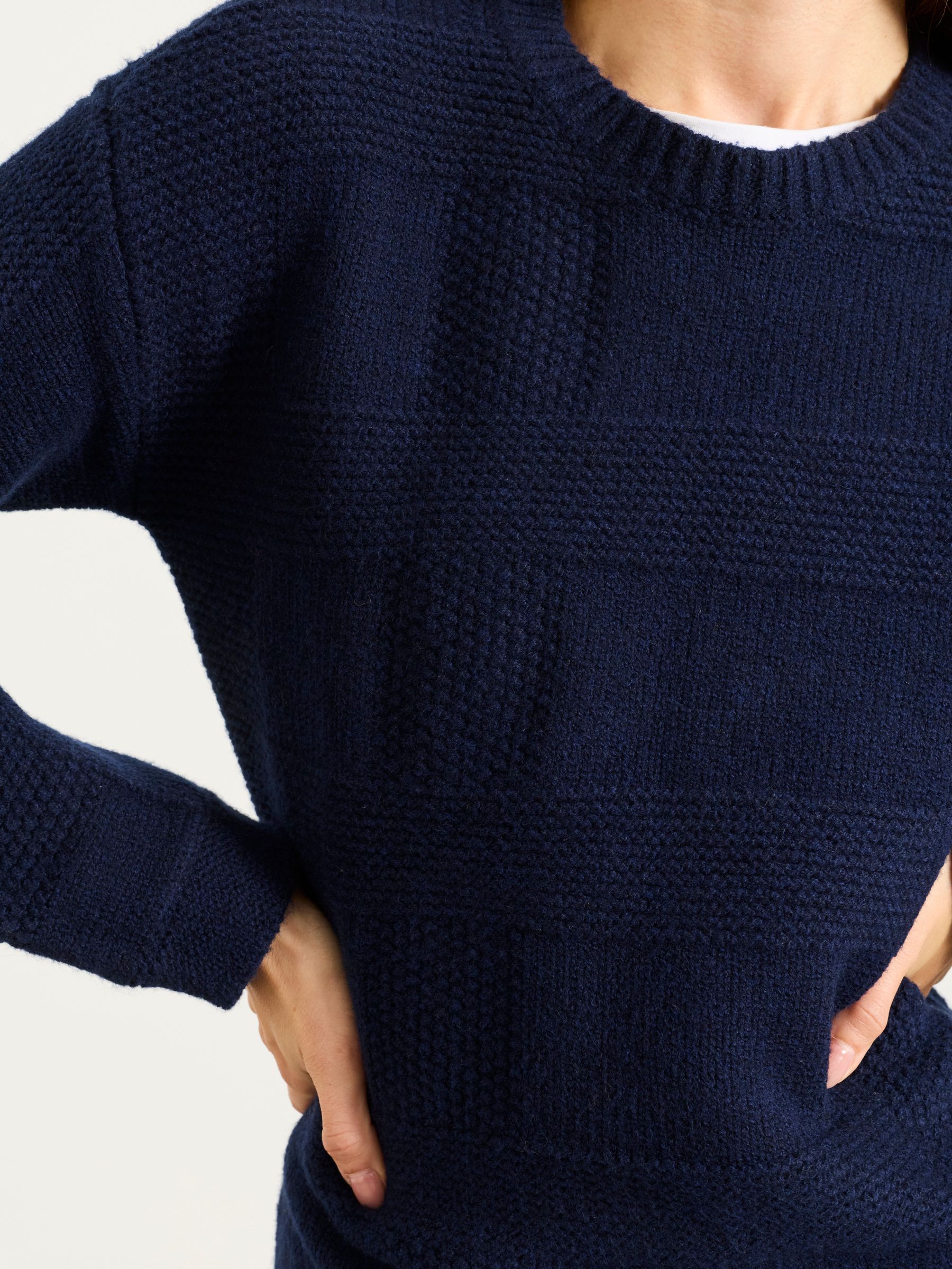 Elouise Navy Knitted Check Crew Neck Jumper - Image 3 of 6