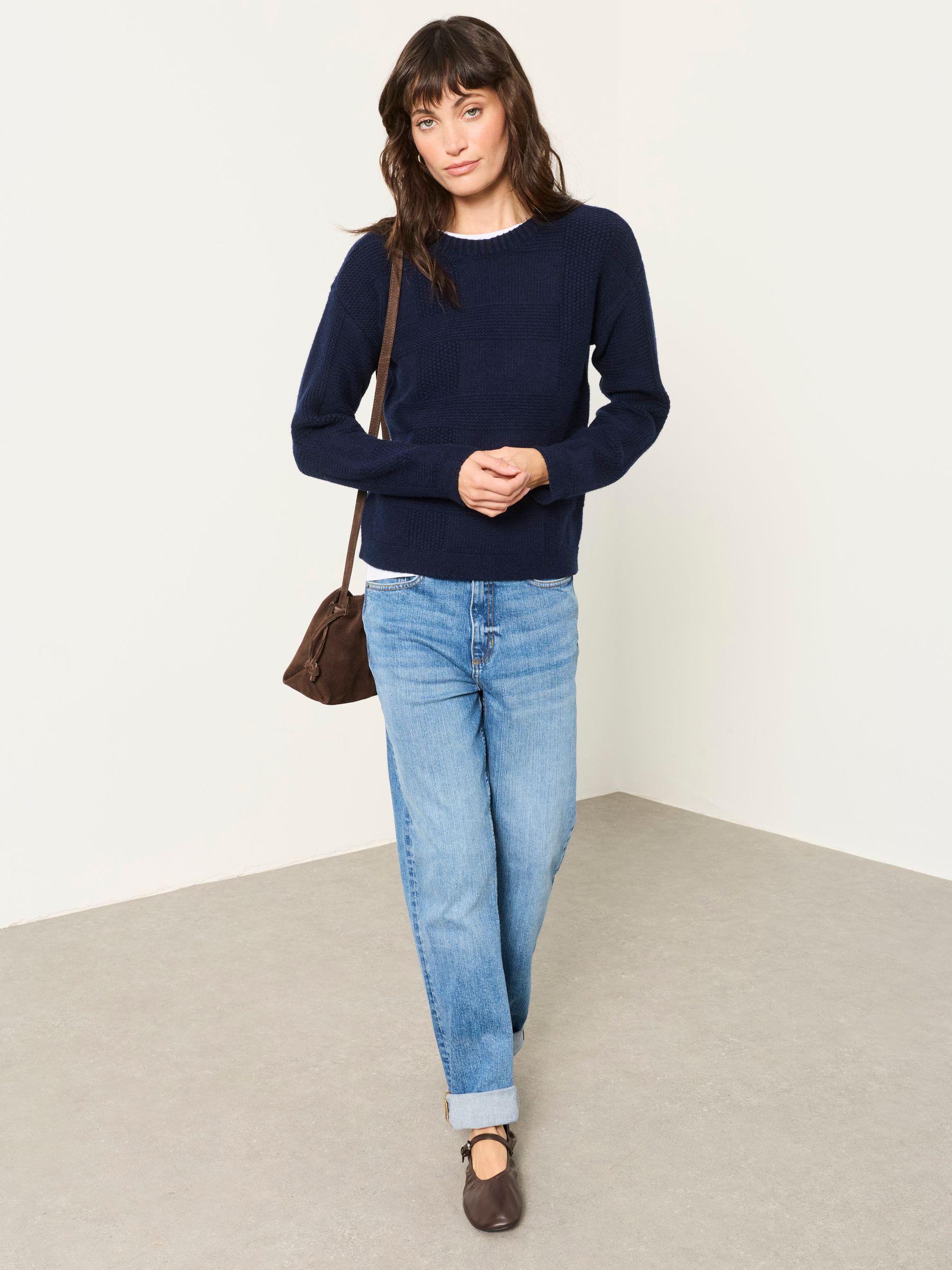 Elouise Navy Knitted Check Crew Neck Jumper - Image 4 of 6