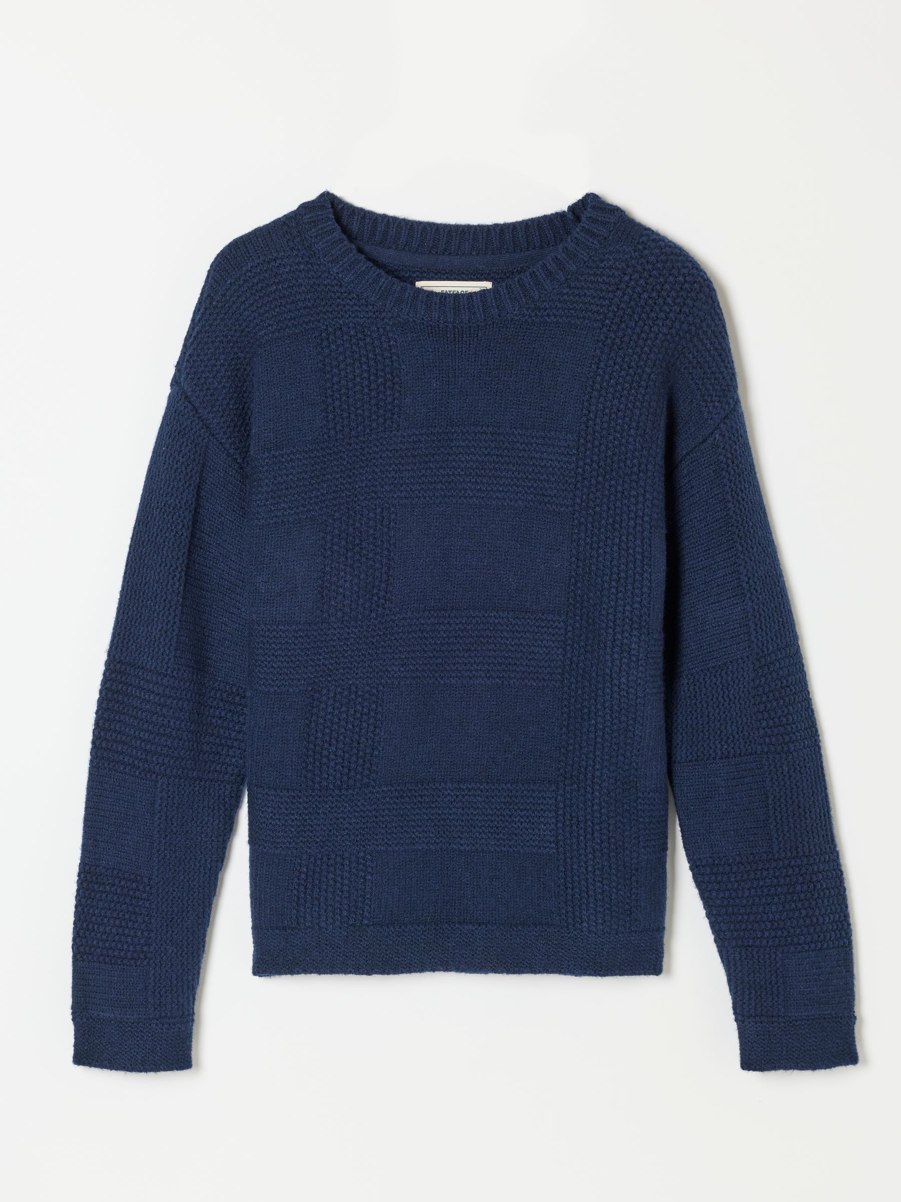Elouise Navy Knitted Check Crew Neck Jumper - Image 6 of 6