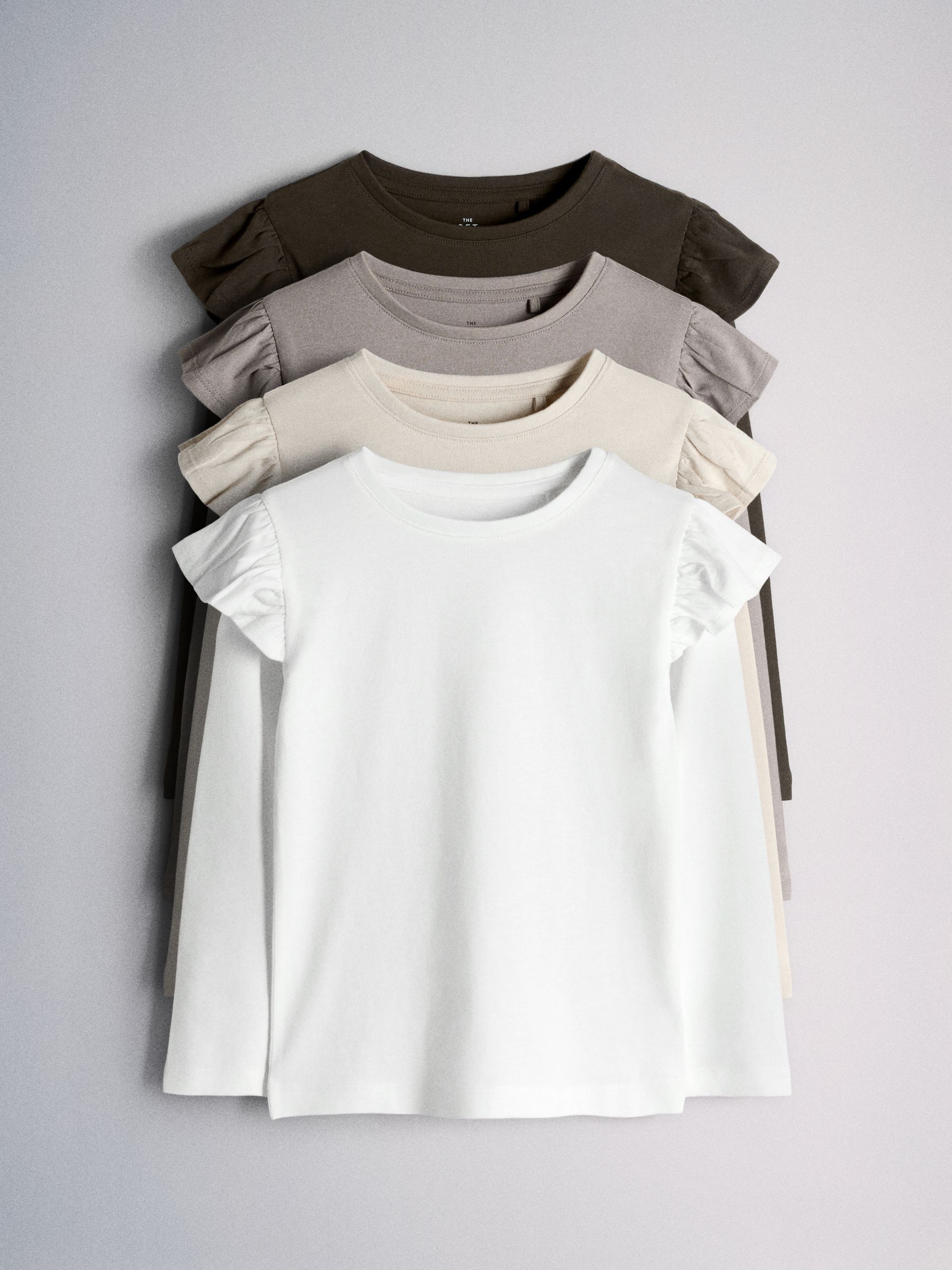 Brown/Cream 4 Pack Long Sleeve Ruffle Cotton T-Shirts - Image 2 of 6