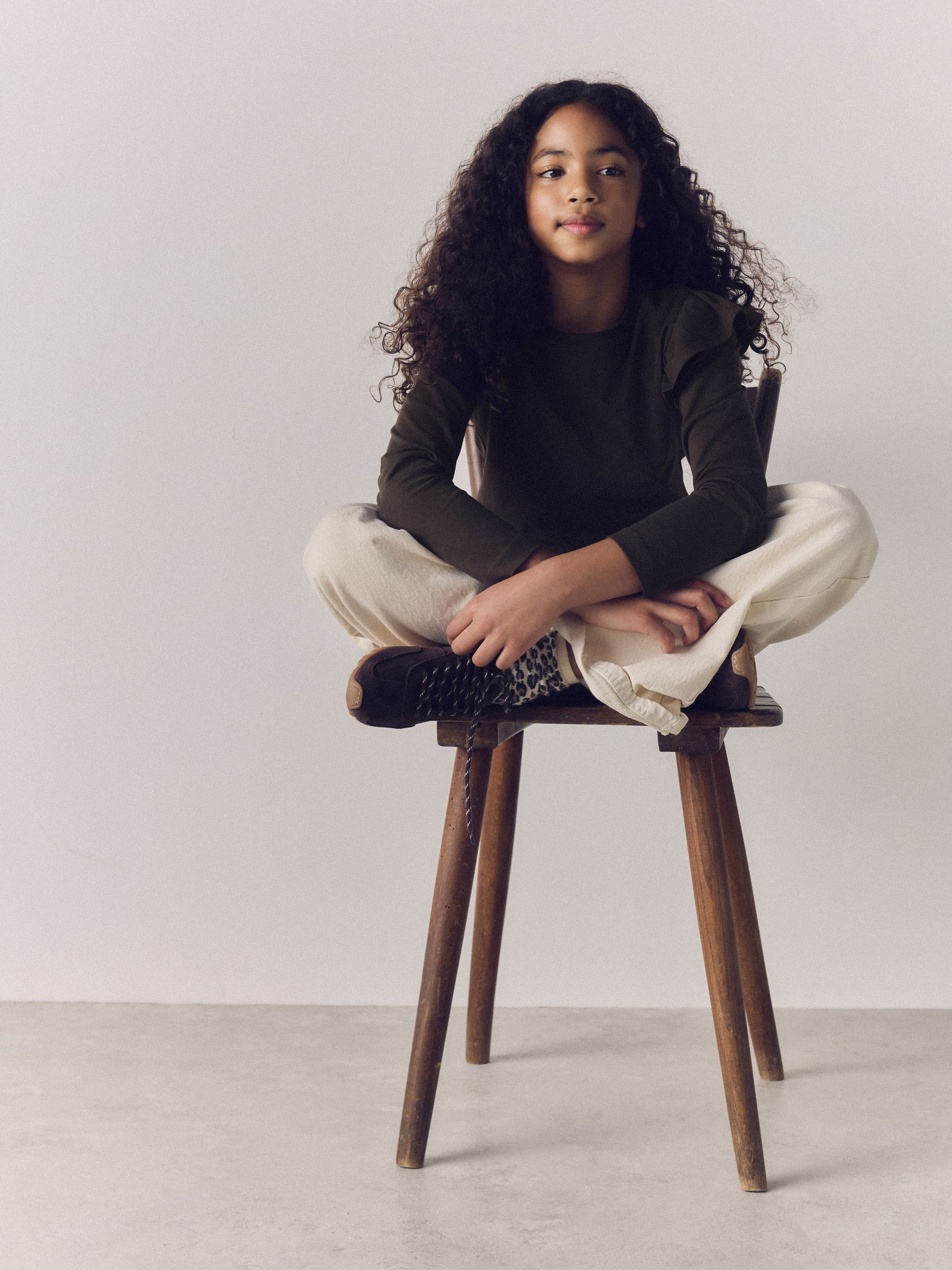 Brown/Cream 4 Pack Long Sleeve Ruffle Cotton T-Shirts - Image 3 of 6