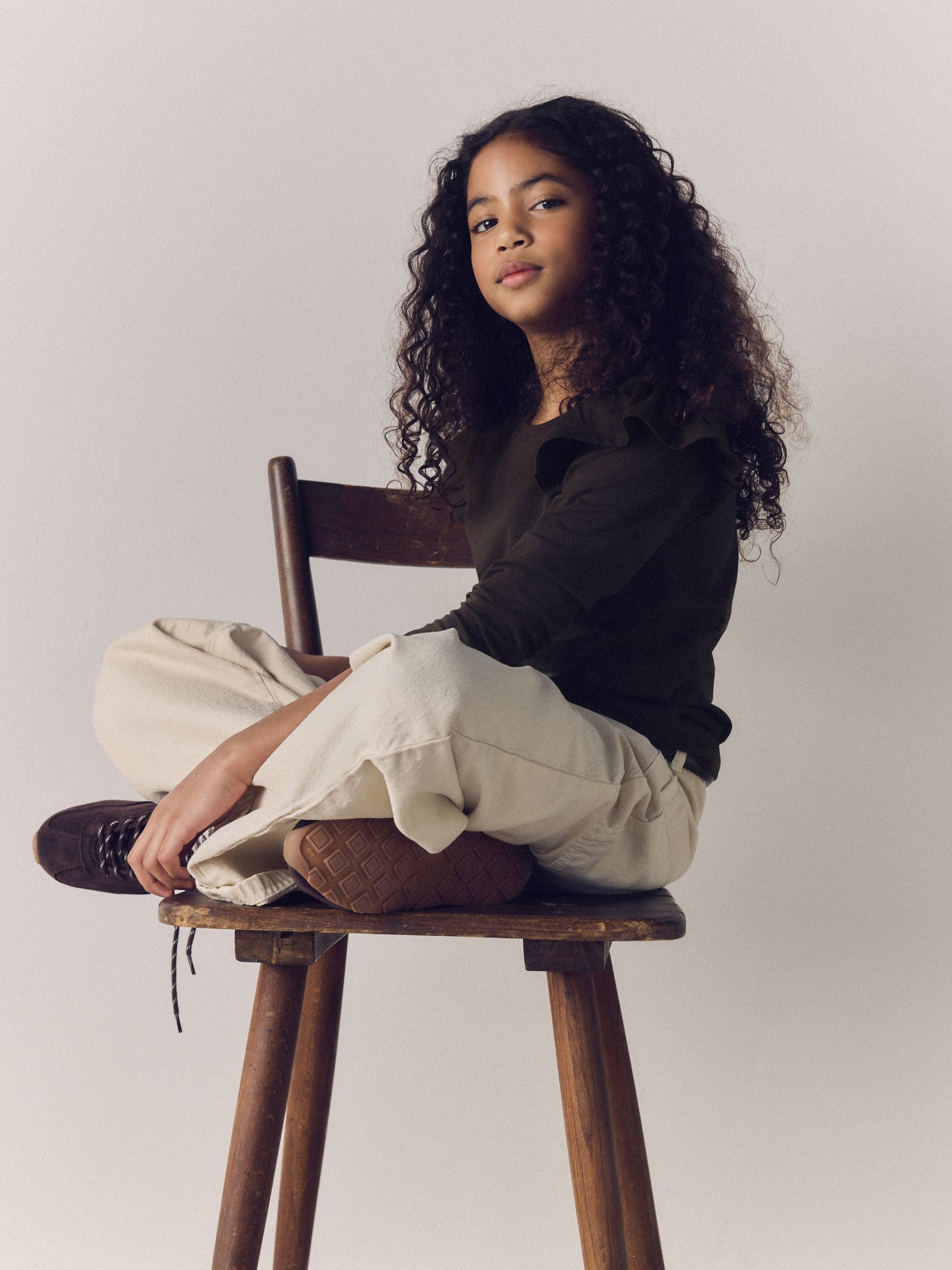 Brown/Cream 4 Pack Long Sleeve Ruffle Cotton T-Shirts - Image 4 of 6