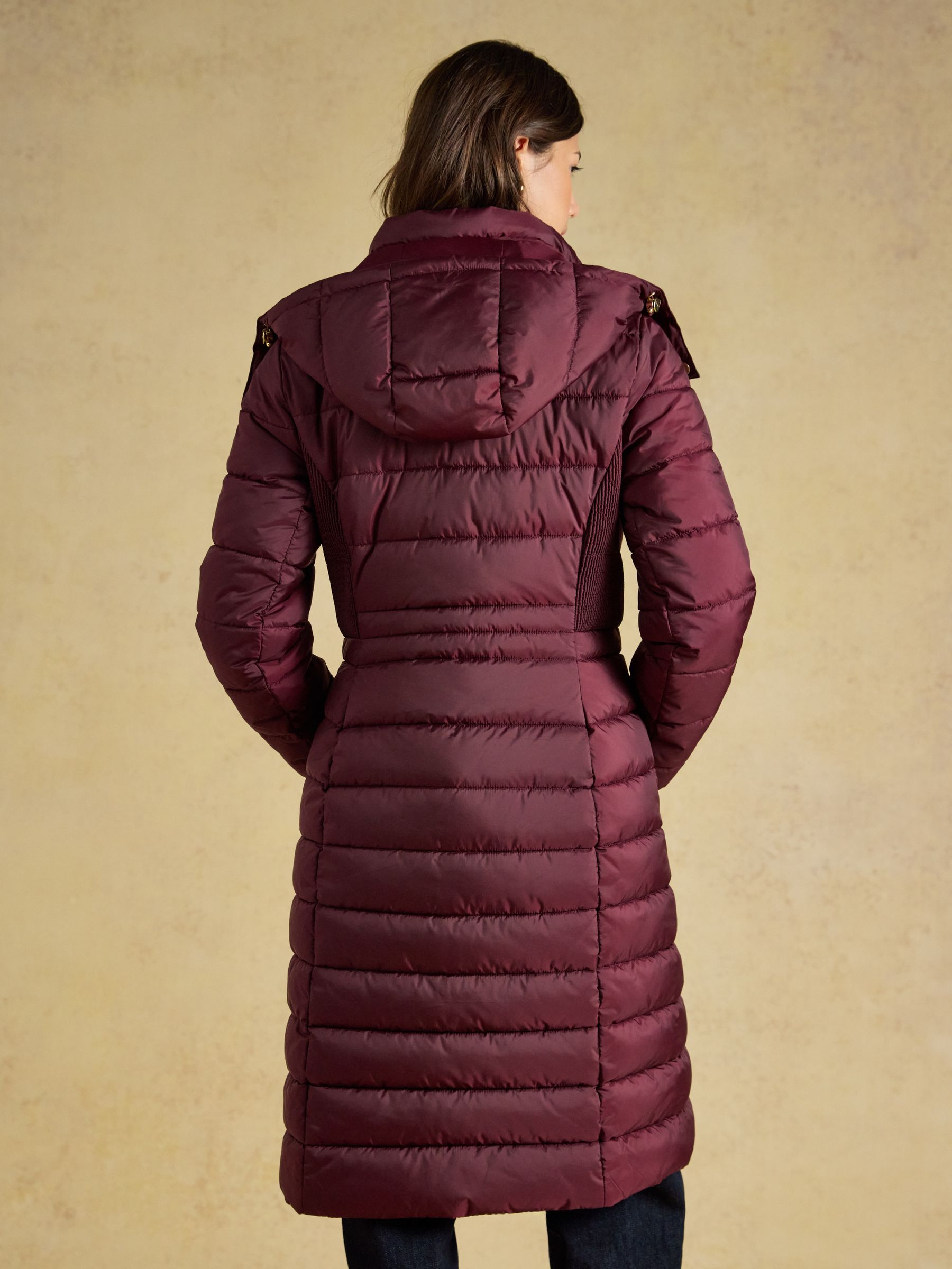 Windborough Burgundy Red Showerproof Longline Padded Coat with Hood - Image 2 of 10