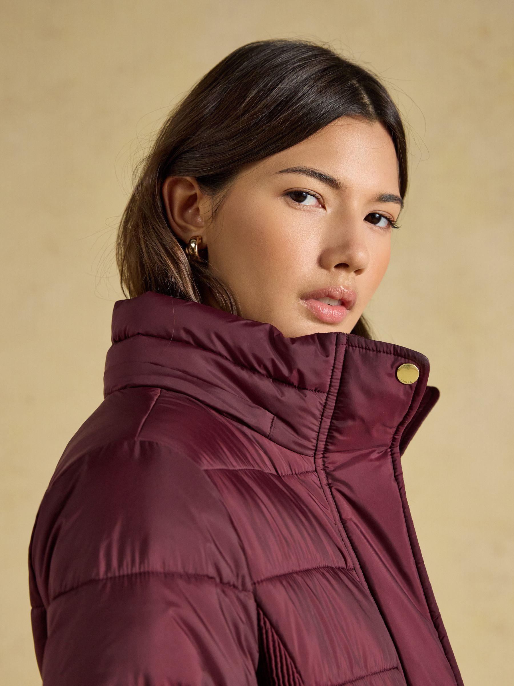 Windborough Burgundy Red Showerproof Longline Padded Coat with Hood - Image 3 of 10