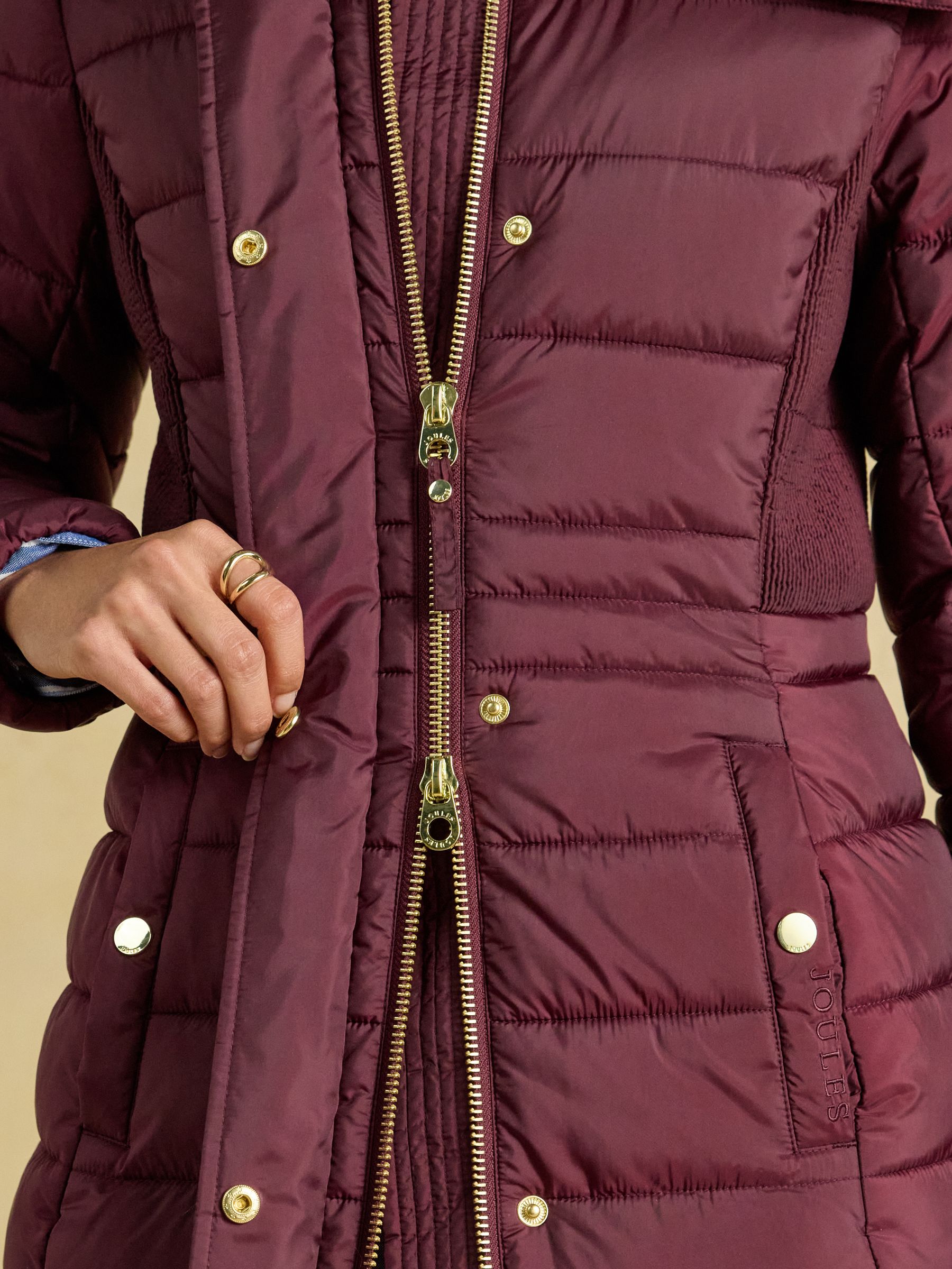 Windborough Burgundy Red Showerproof Longline Padded Coat with Hood - Image 4 of 10