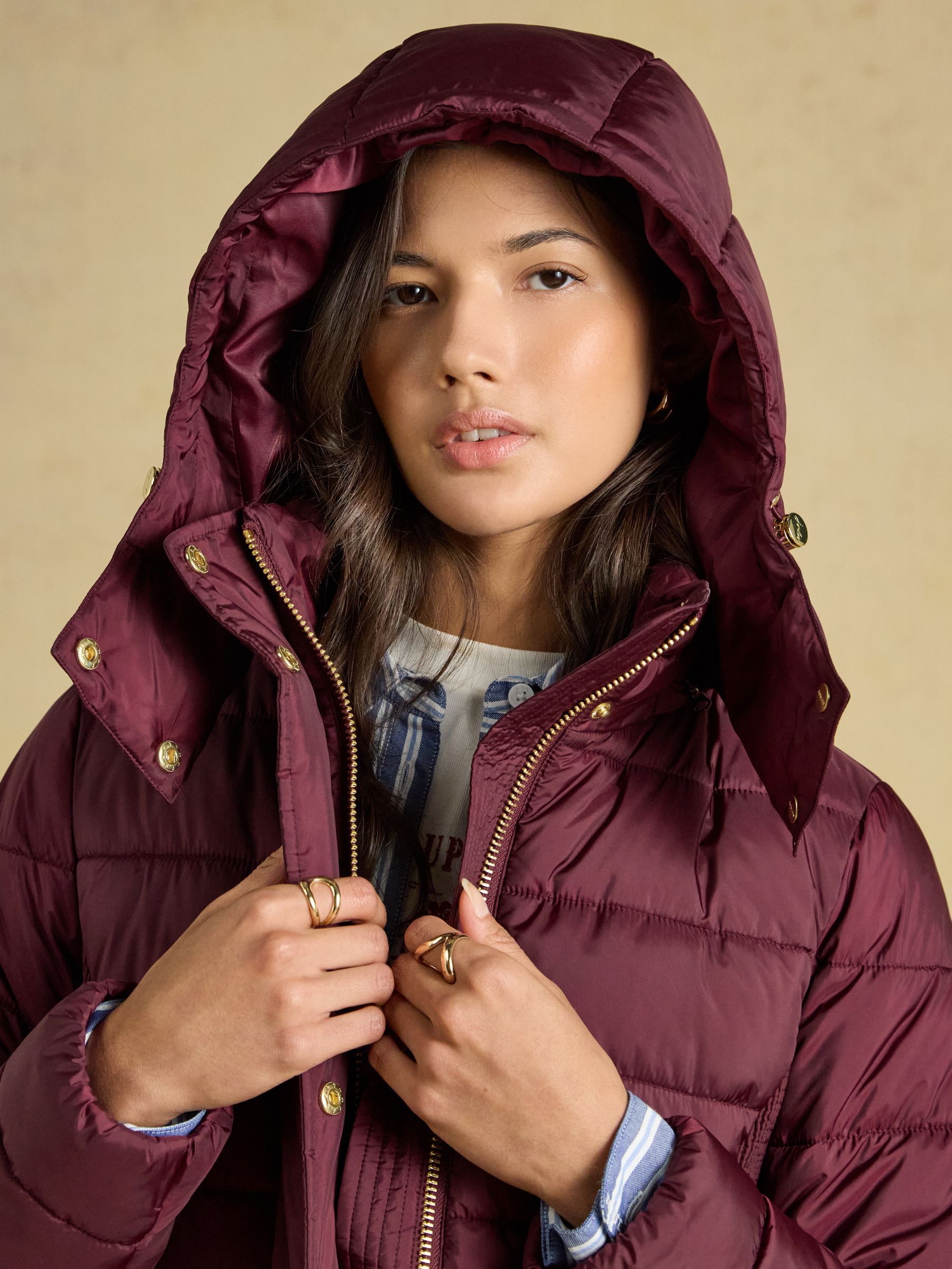 Windborough Burgundy Red Showerproof Longline Padded Coat with Hood - Image 7 of 10