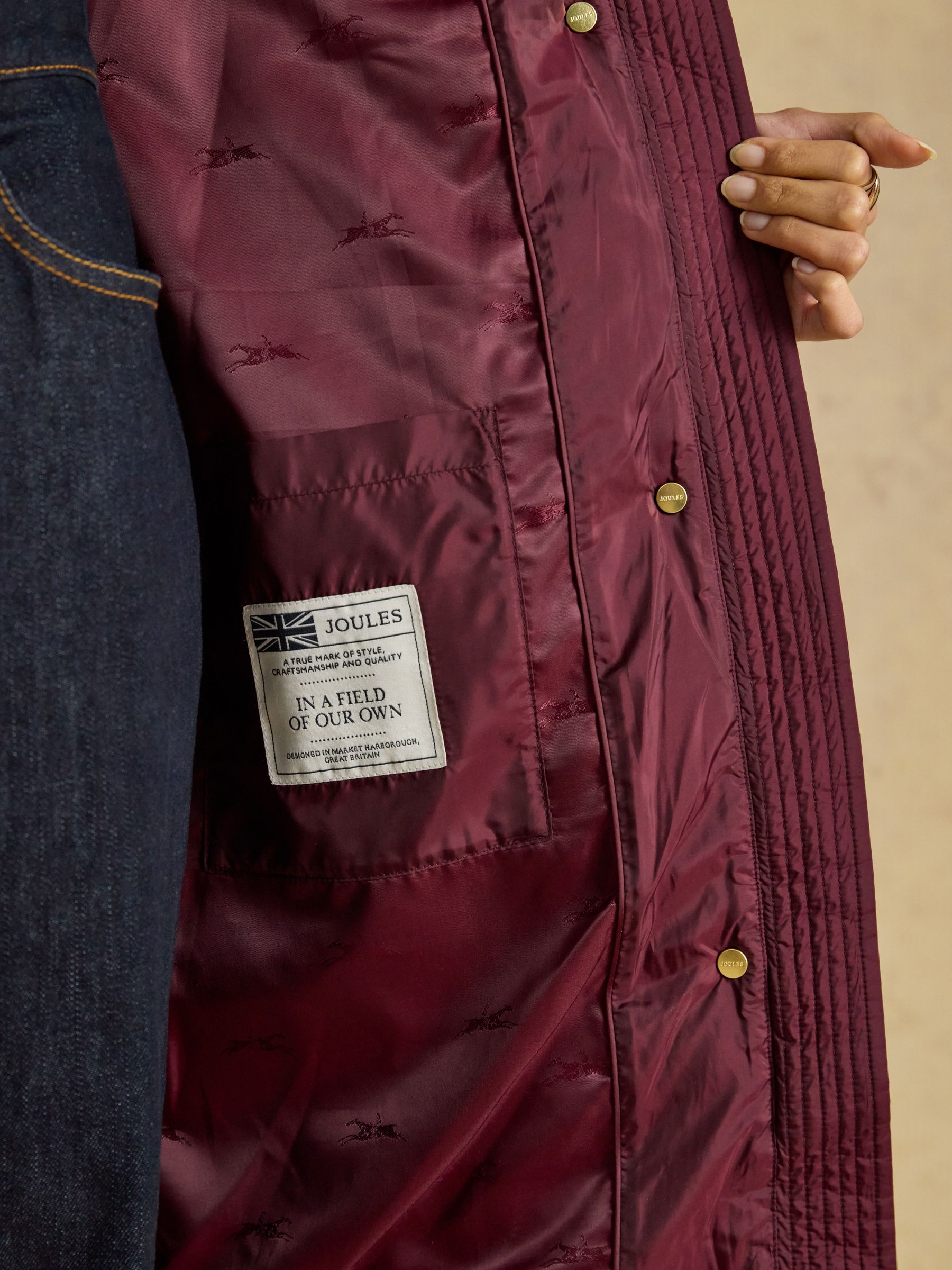 Windborough Burgundy Red Showerproof Longline Padded Coat with Hood - Image 8 of 10