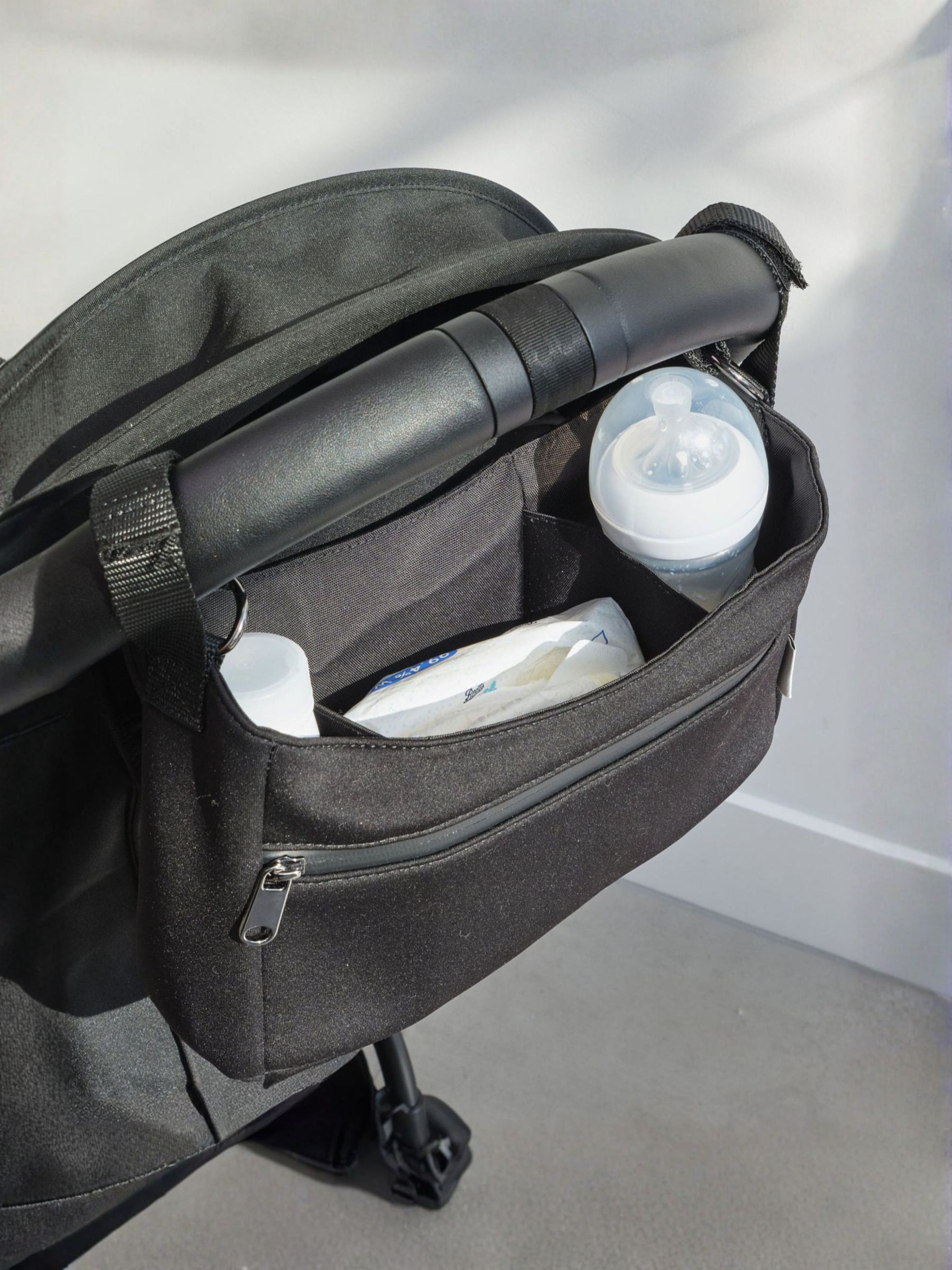 Finnson Black Odin Pram Caddy Buggy Organiser With Stroller Attachment - Image 2 of 6