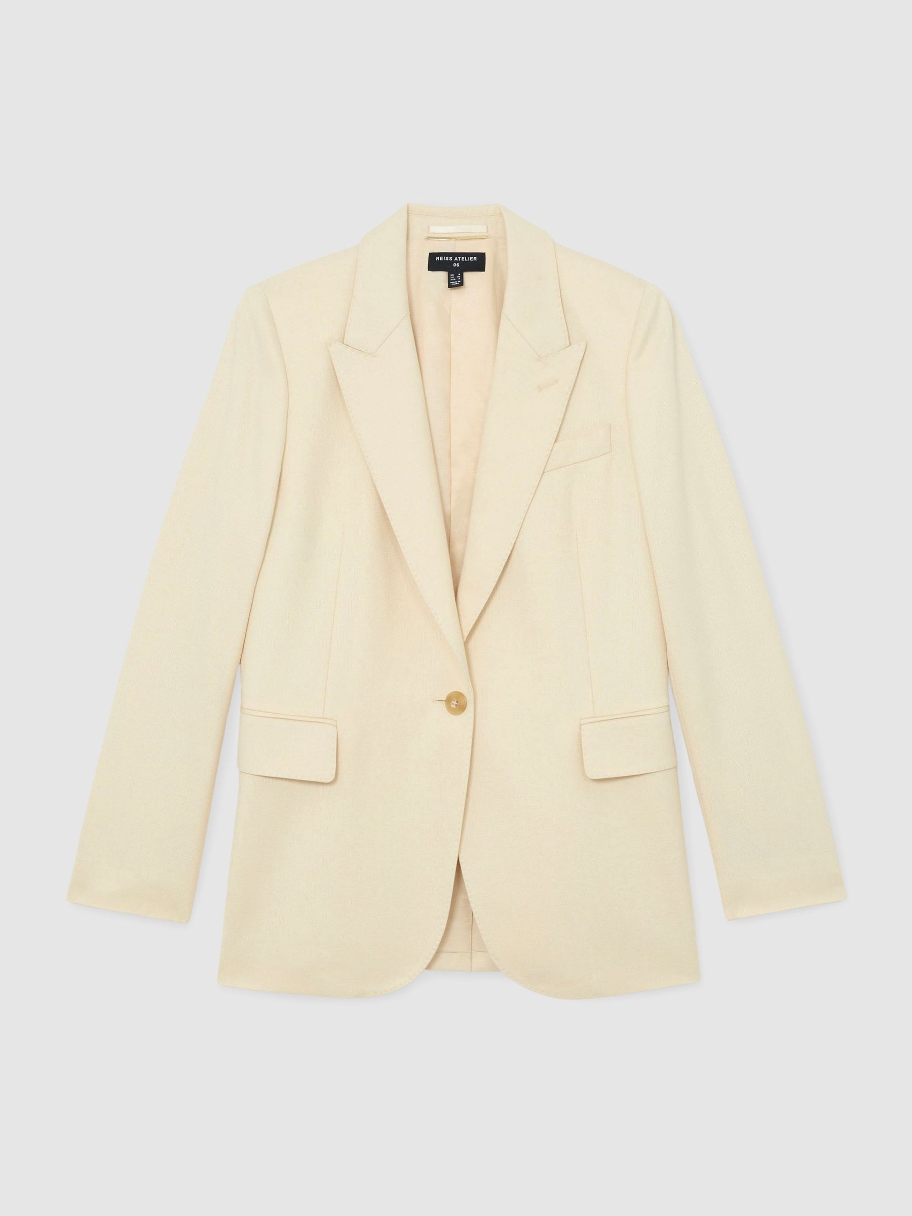 Atelier Cream Silk-Wool Single-Breasted Suit Blazer in Cream - Image 2 of 9