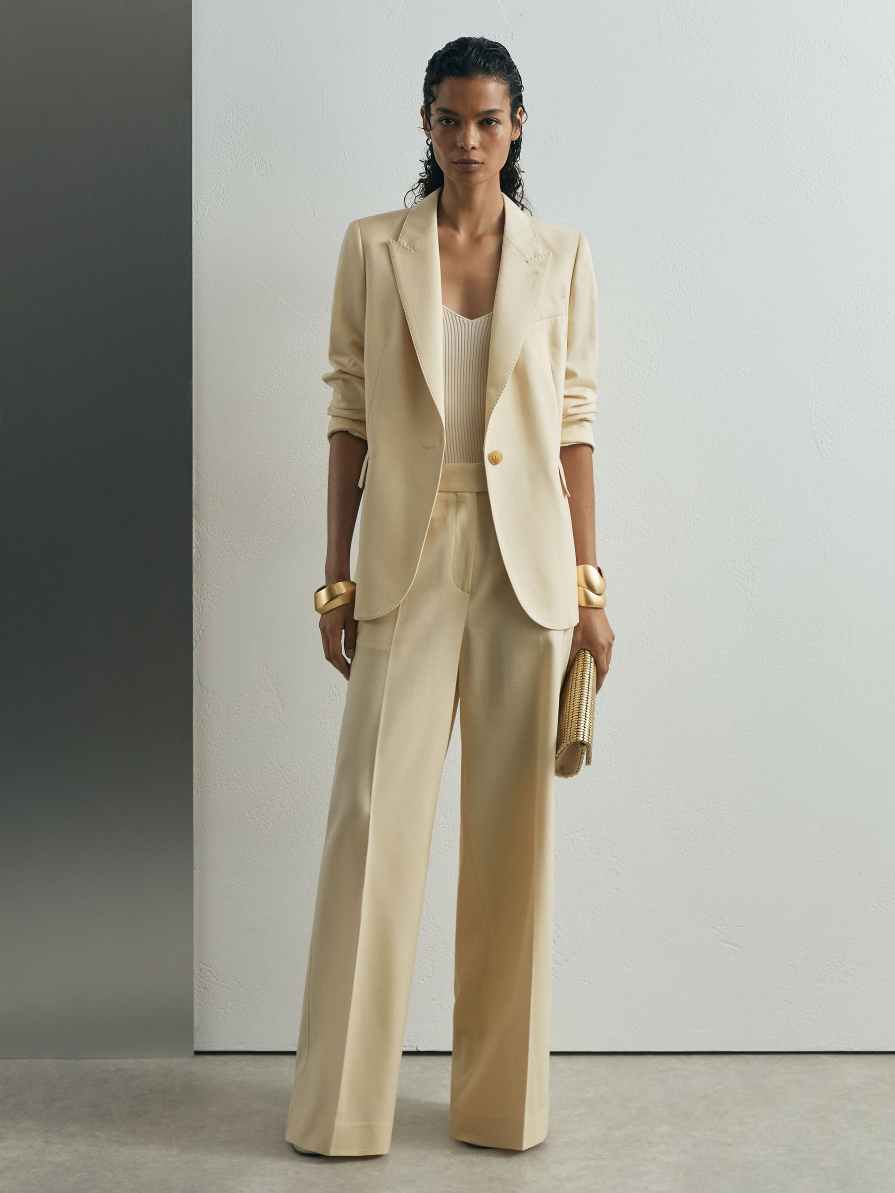 Atelier Cream Silk-Wool Single-Breasted Suit Blazer in Cream - Image 3 of 9