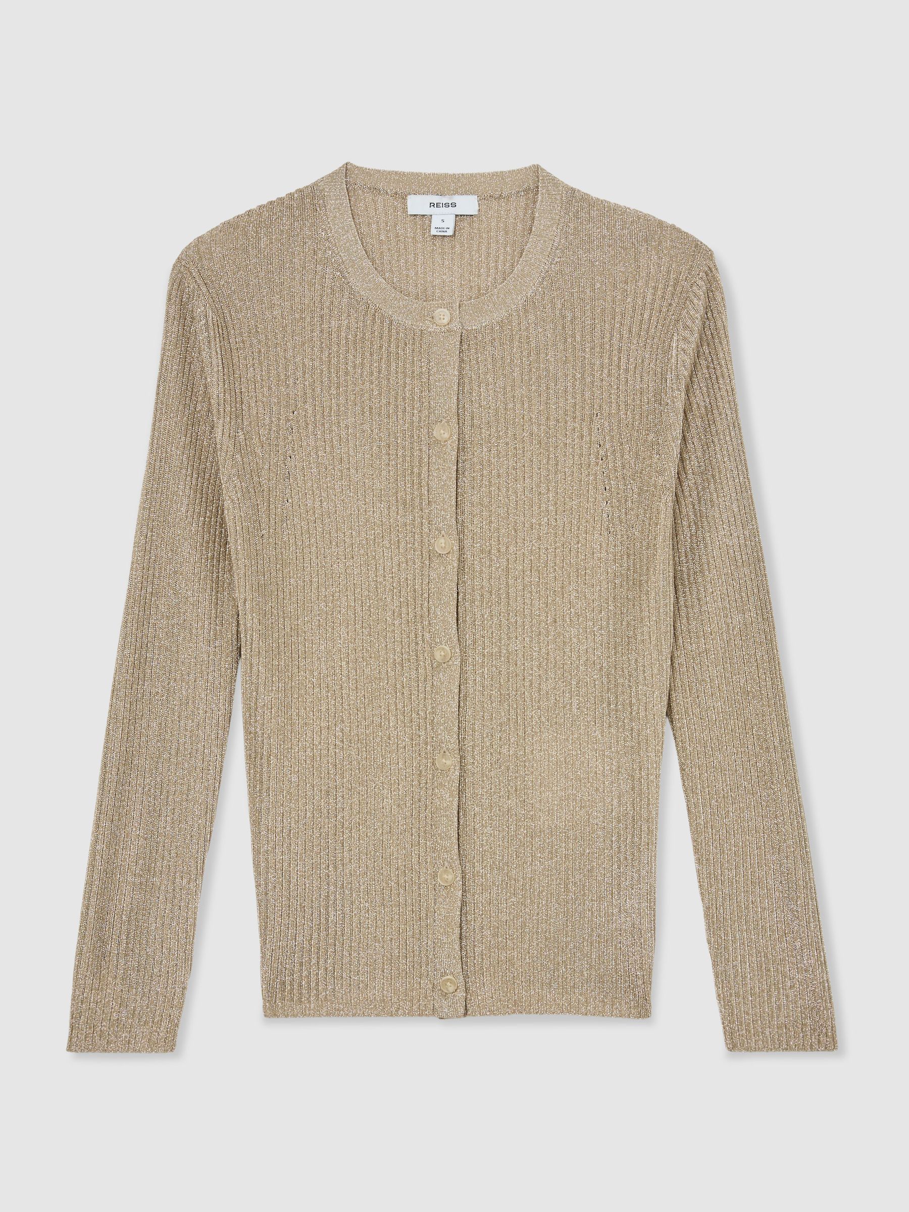 Metallic Rib-Knit Cardigan in Gold - image 1