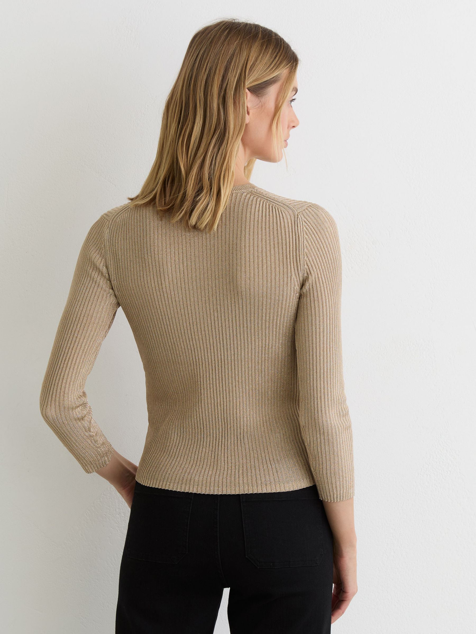 Metallic Rib-Knit Cardigan in Gold - image 5