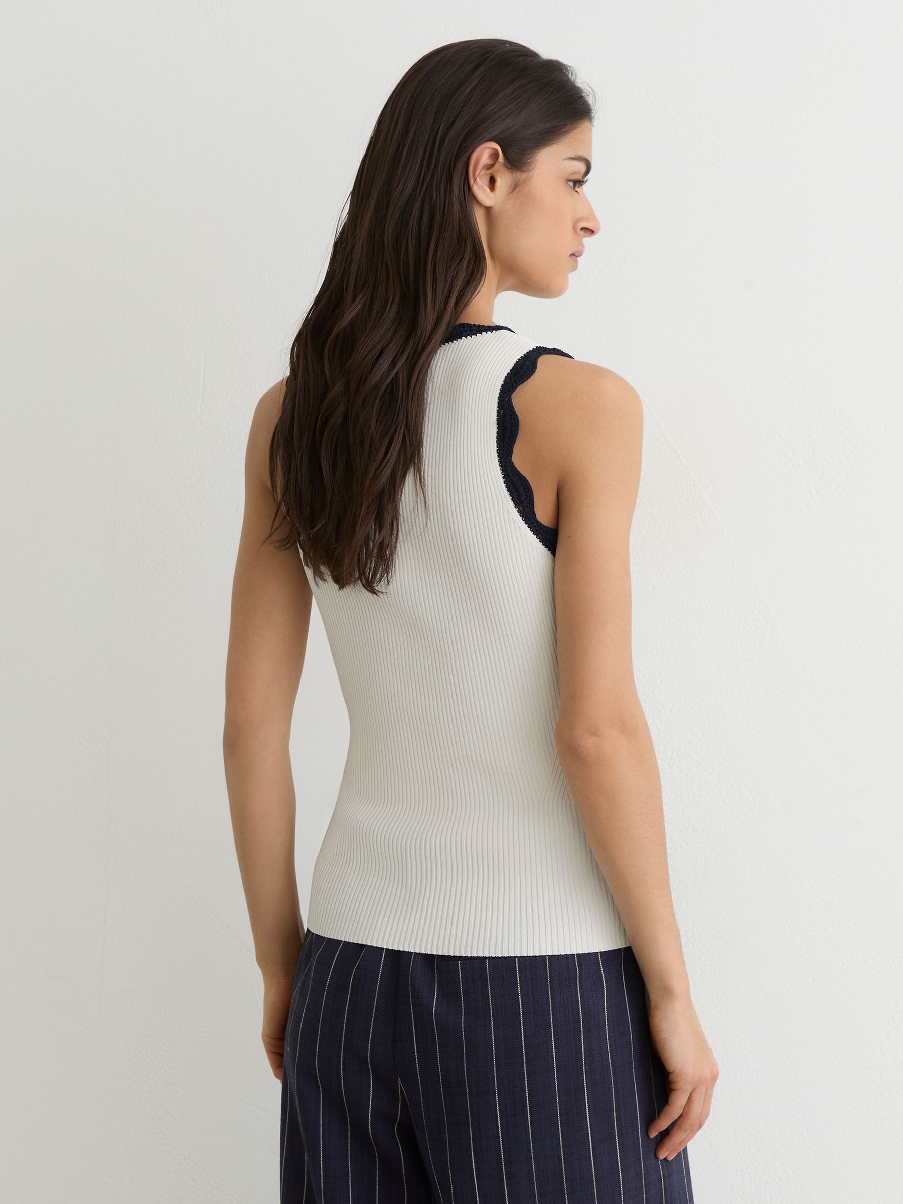 Scallop-Trim Rib-Knit Vest in Ivory/Navy - image 5