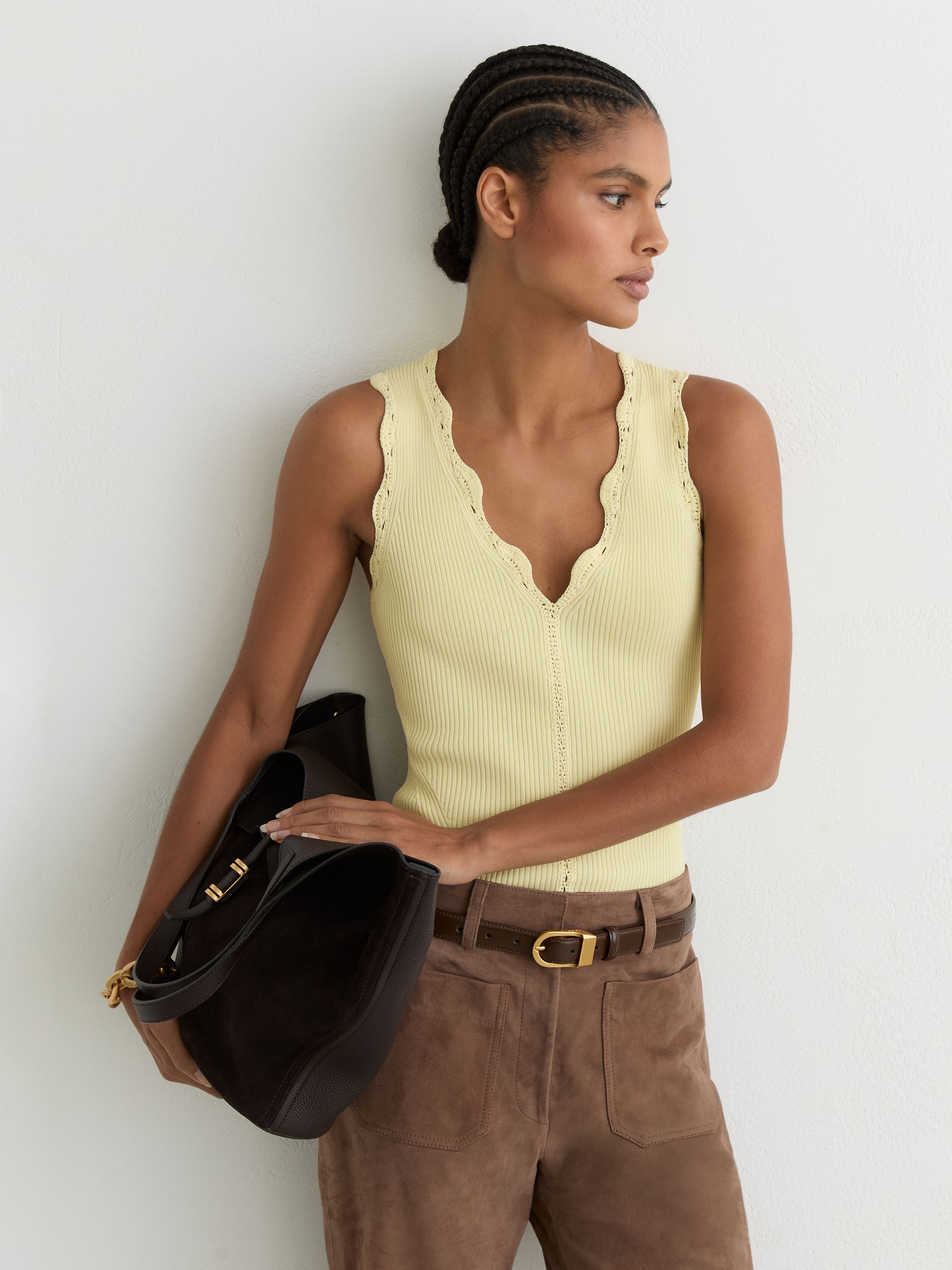 Scallop-Trim Rib-Knit Vest in Buttermilk Yellow - image 2