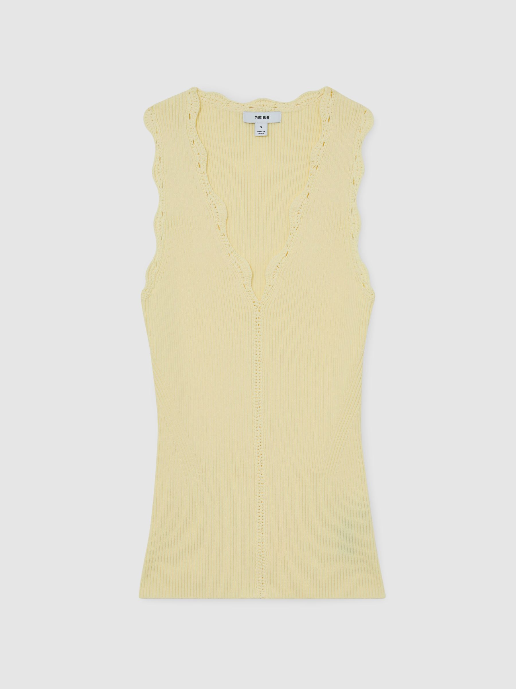 Scallop-Trim Rib-Knit Vest in Buttermilk Yellow - image 1