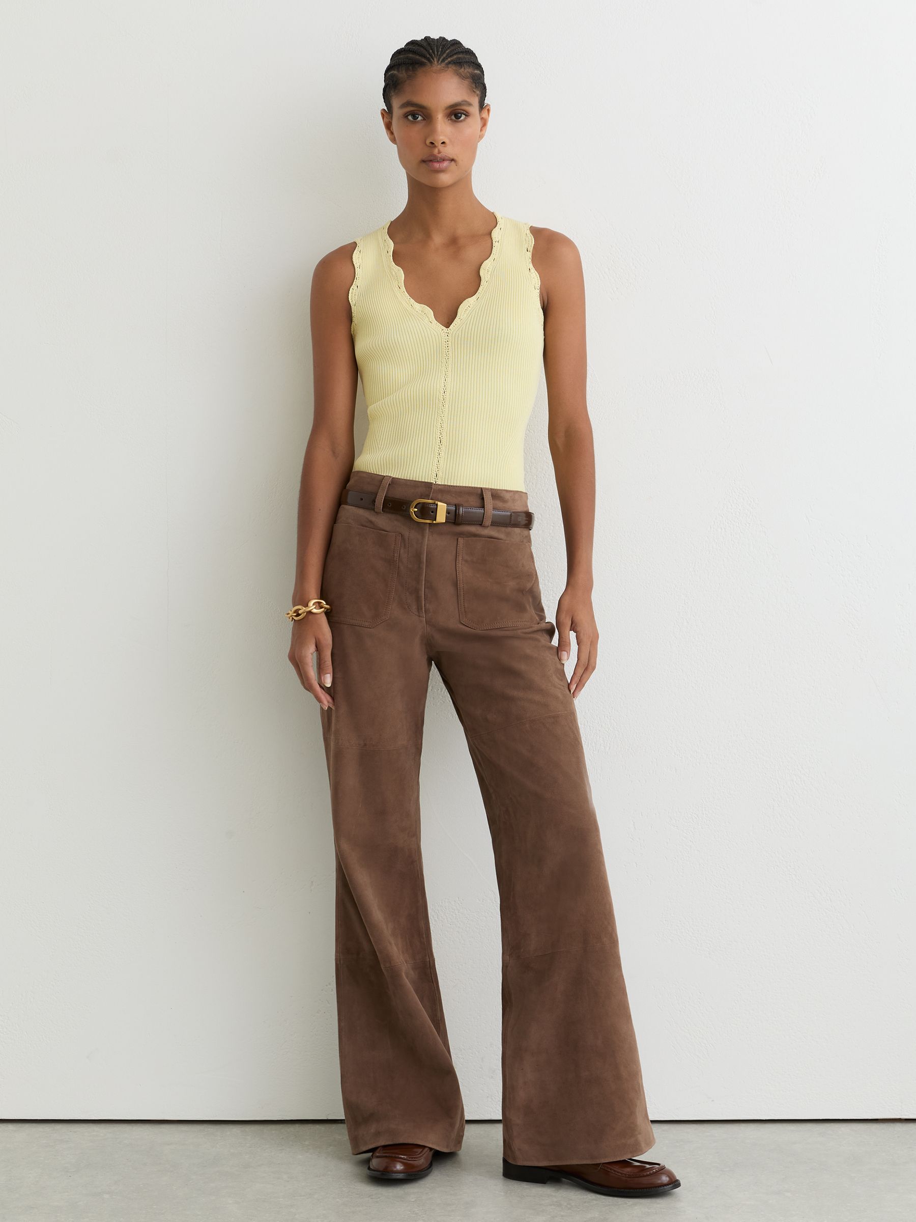 Scallop-Trim Rib-Knit Vest in Buttermilk Yellow - image 3