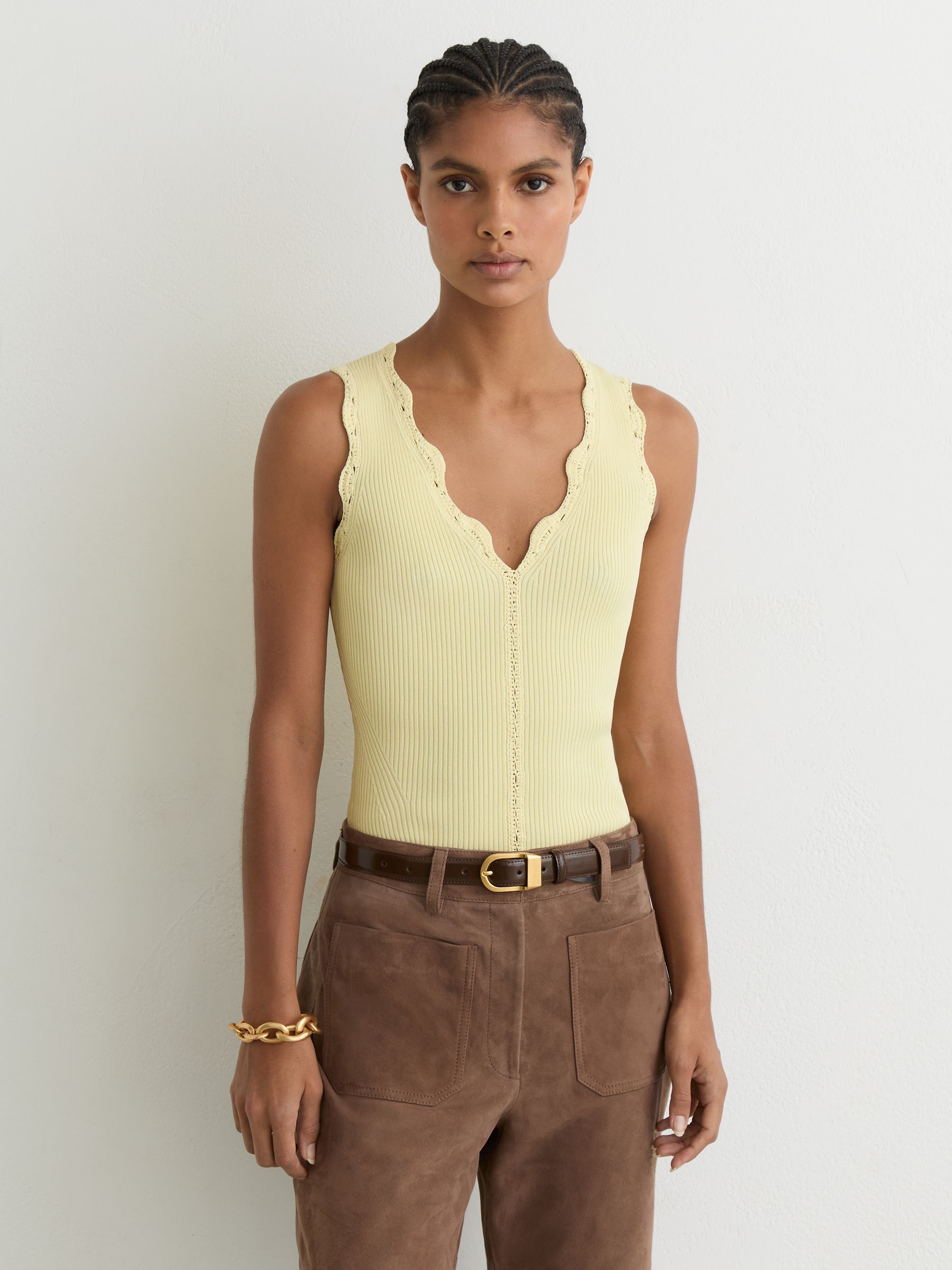 Scallop-Trim Rib-Knit Vest in Buttermilk Yellow - image 5