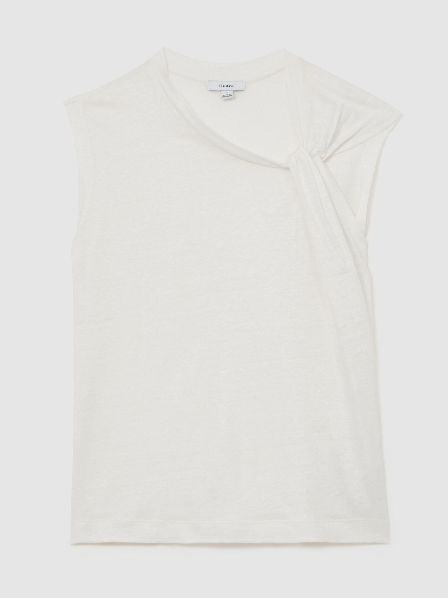 Linen Twist-Detail T-Shirt in White