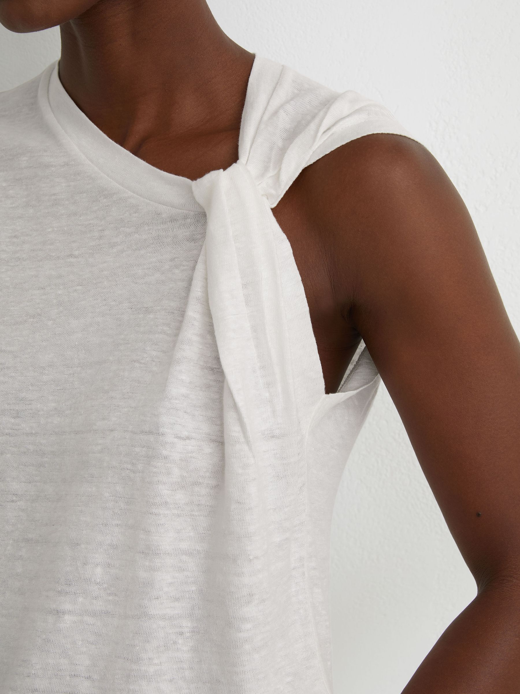 Linen Twist-Detail T-Shirt in White - image 5