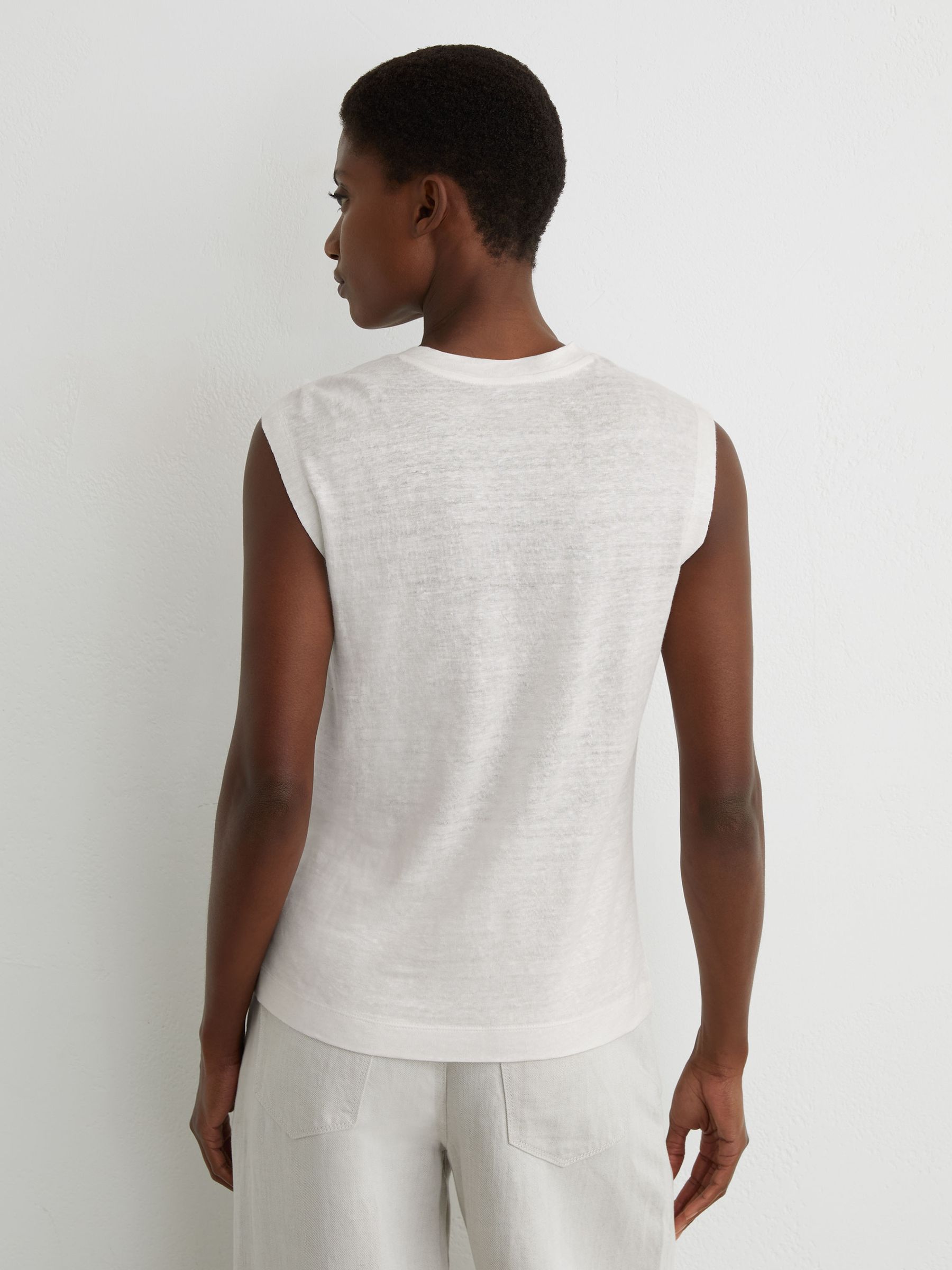Linen Twist-Detail T-Shirt in White - image 4